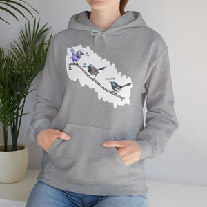 A trio of Fairywrens (spendid, superb and lovely) | Unisex Heavy Blend™ Hooded Sweatshirt Printify