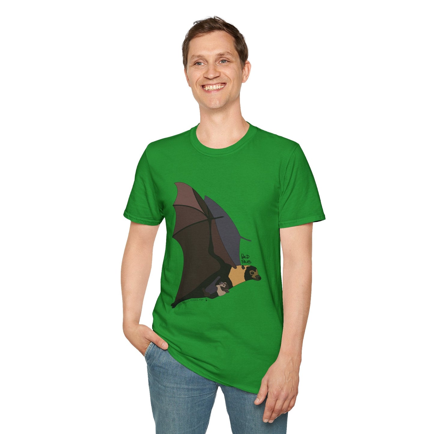 Spectacled Flying Fox (in flight) - Unisex Softstyle T-Shirt Printify