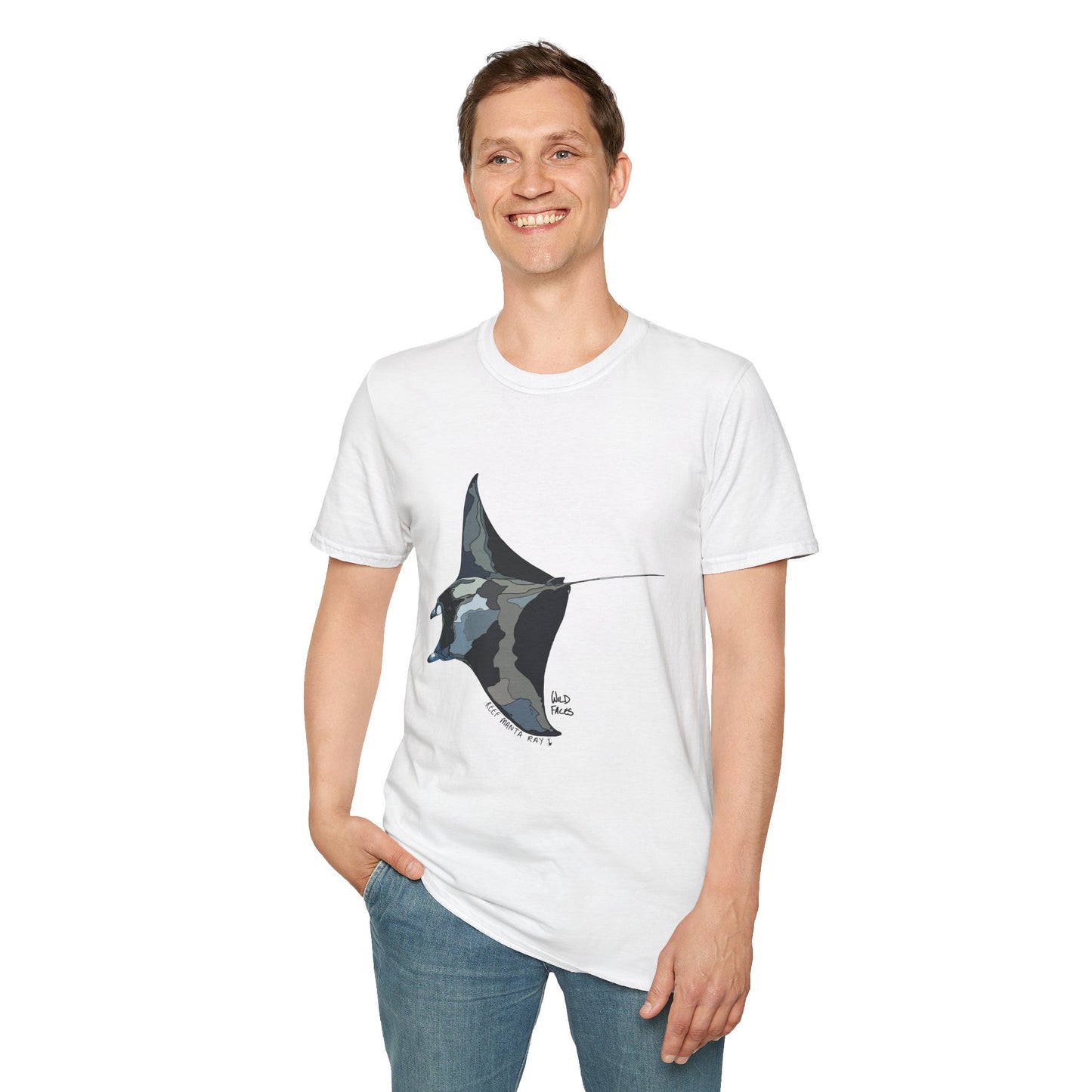 Reef Manta Ray- large design - Unisex Softstyle T-Shirt