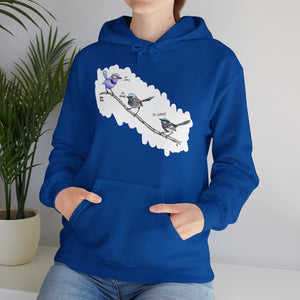 A trio of Fairywrens (spendid, superb and lovely) | Unisex Heavy Blend™ Hooded Sweatshirt Printify