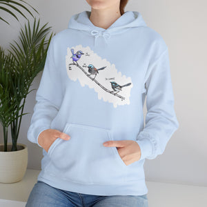 A trio of Fairywrens (spendid, superb and lovely) | Unisex Heavy Blend™ Hooded Sweatshirt Printify