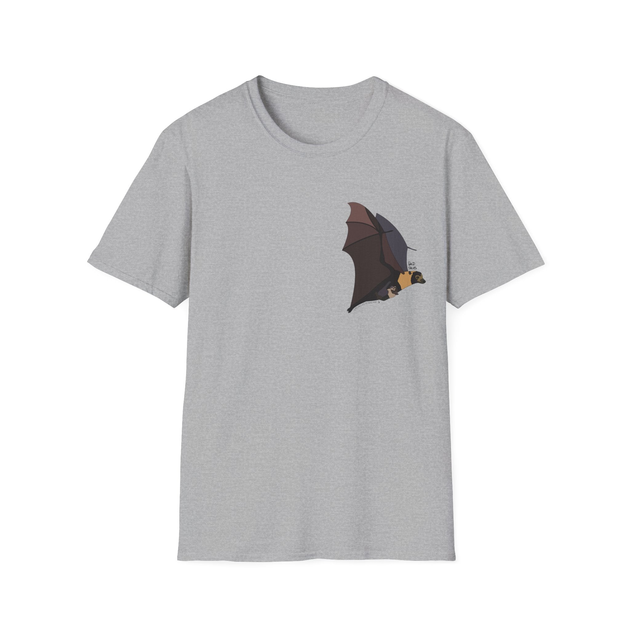 Spectacled Flying Fox (in flight) - Small design - Unisex Softstyle T-Shirt Printify