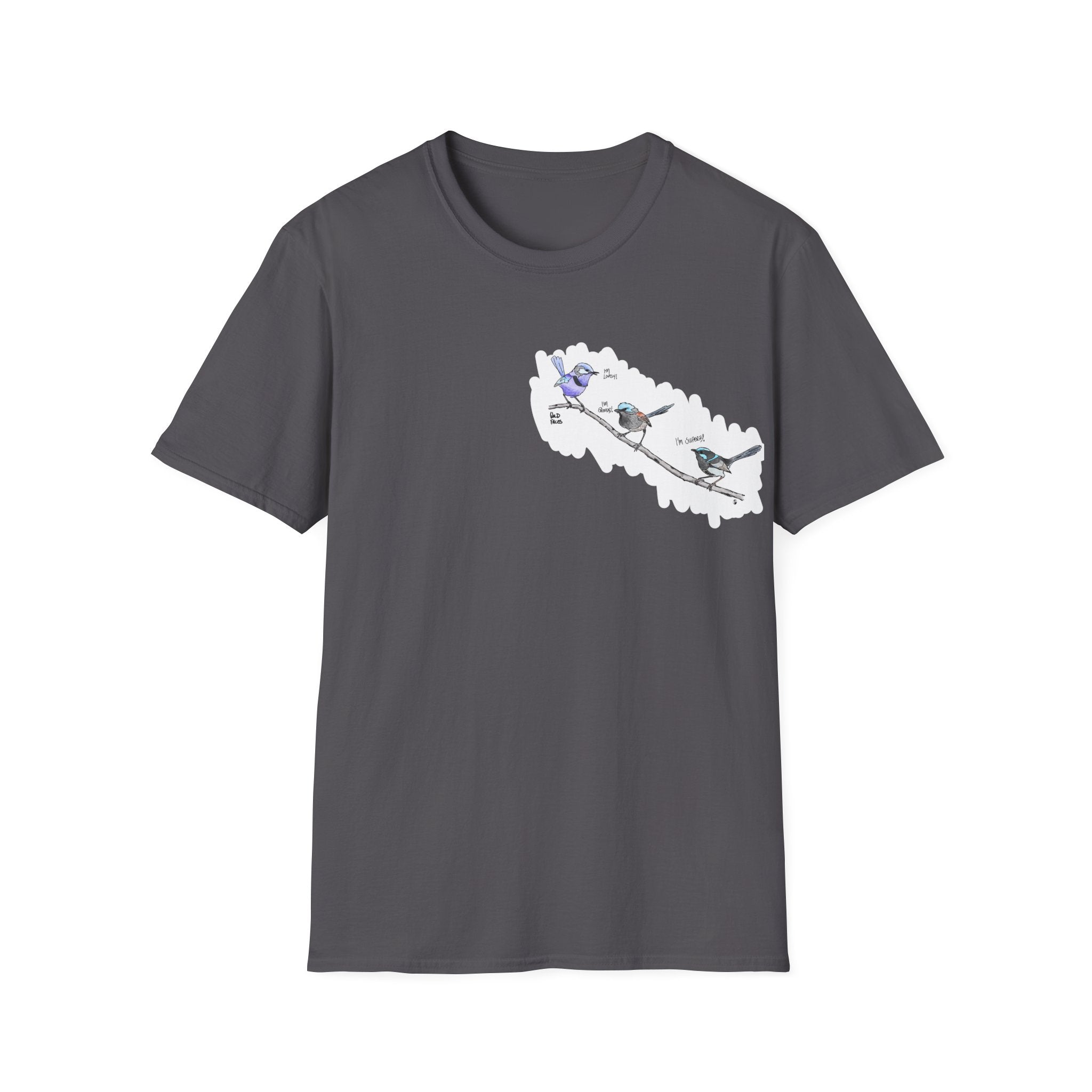 A trio of Fairy-wrens (spendid, superb and lovely) - Small design - Unisex Softstyle T-Shirt Printify