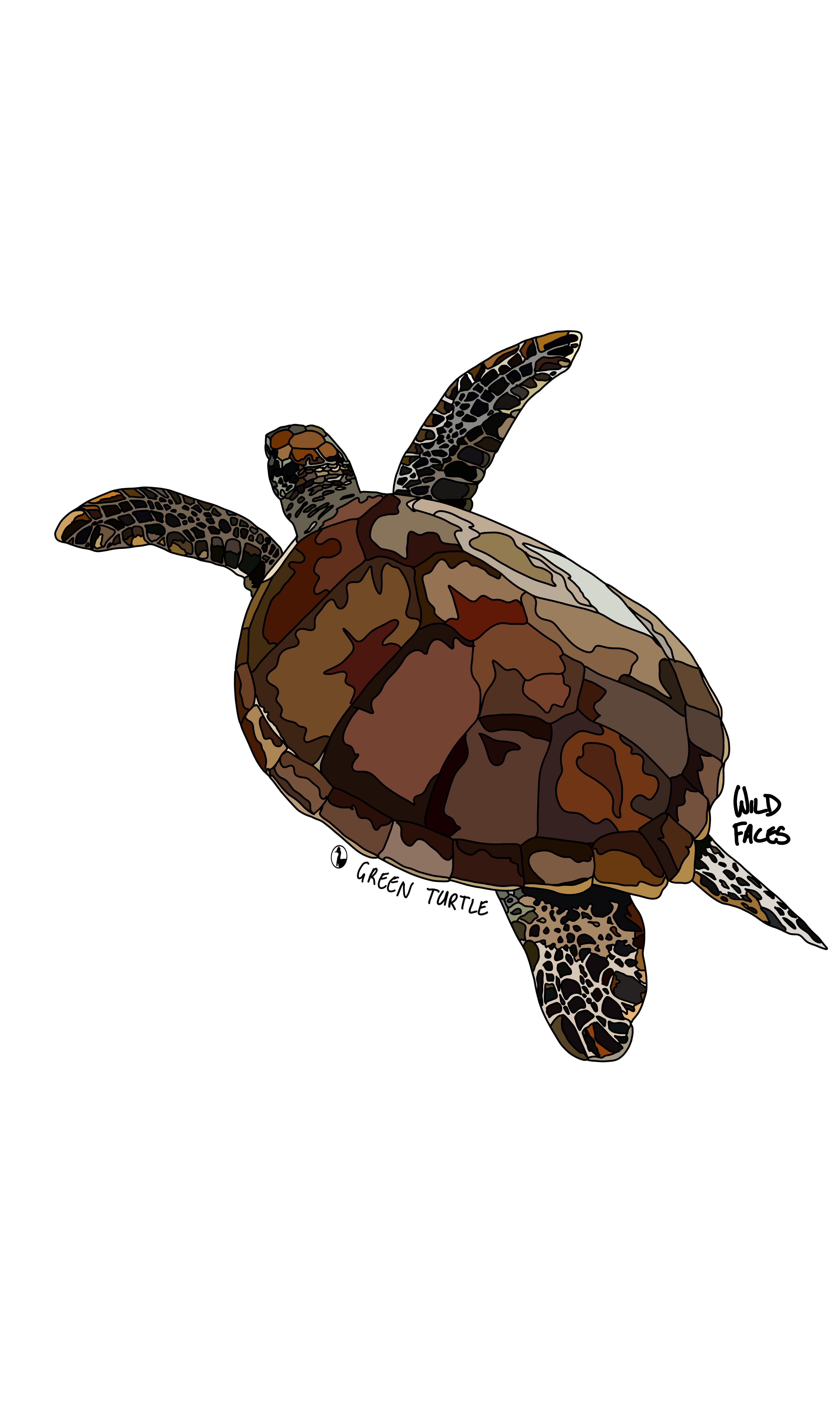 Original design of a swimming green turtle by Wild Faces