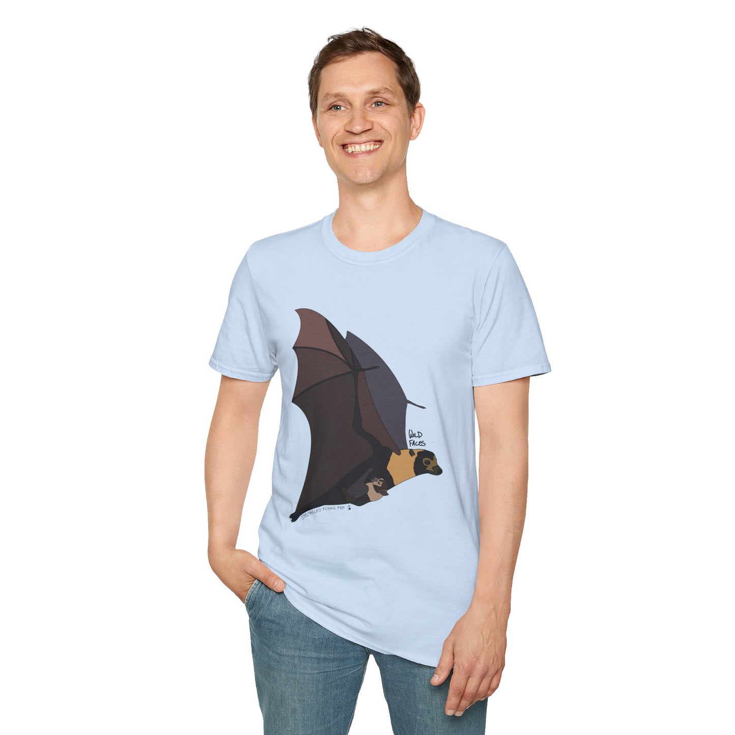 Spectacled Flying Fox (in flight) - Unisex Softstyle T-Shirt