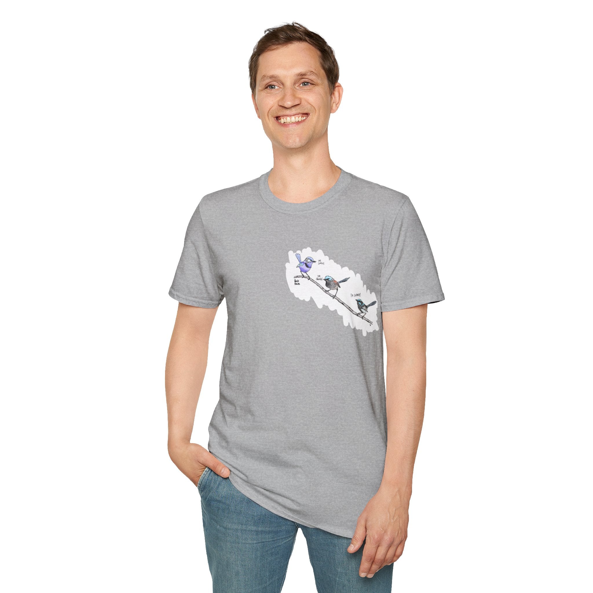 A trio of  Fairy-wrens (spendid, superb and lovely) - Small design - Unisex Softstyle T-Shirt Printify