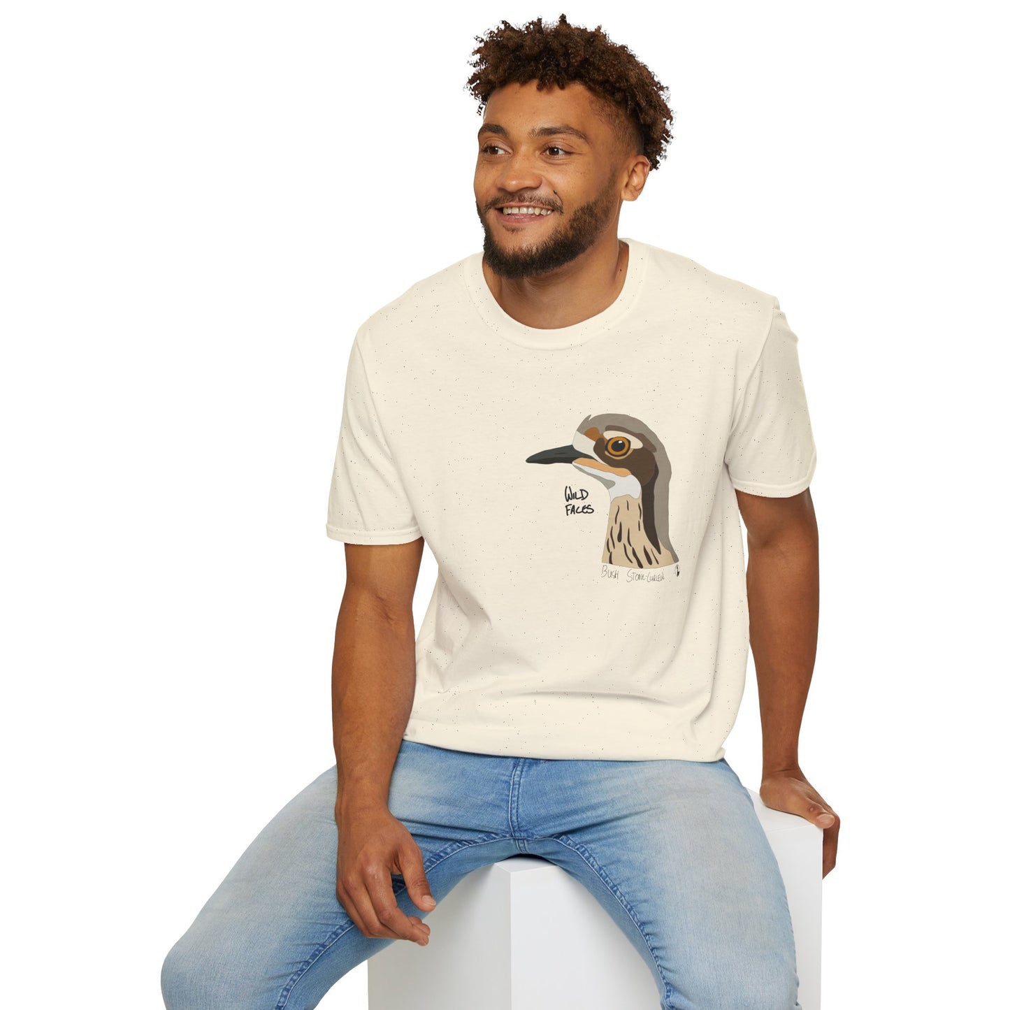 Bush Stone-curlew Head- Small design - Unisex Softstyle T-Shirt