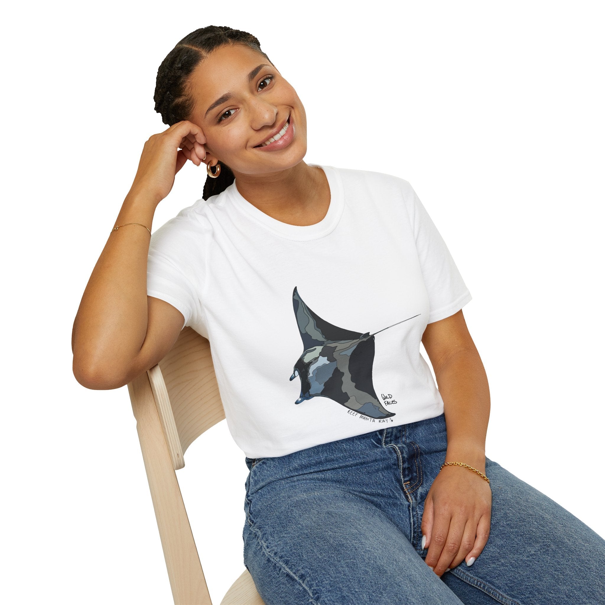 Reef Manta Ray- large design - Unisex Softstyle T-Shirt Printify