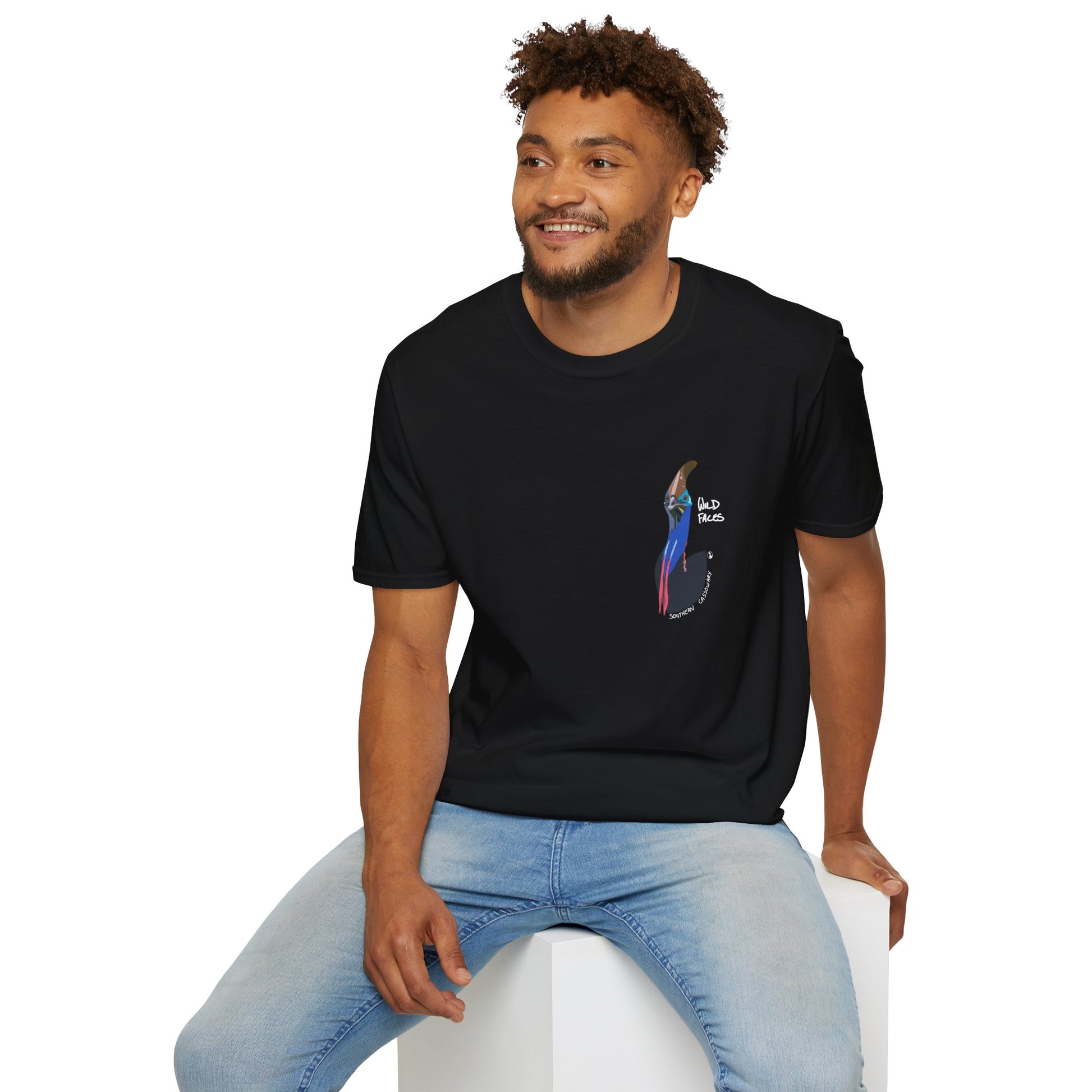 Southern Cassowary (white font) - Small design- Unisex Softstyle T-Shirt Printify