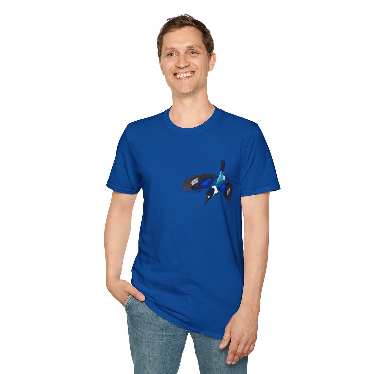 Forest Kingfisher (flying) - Small design - Unisex Softstyle T-Shirt