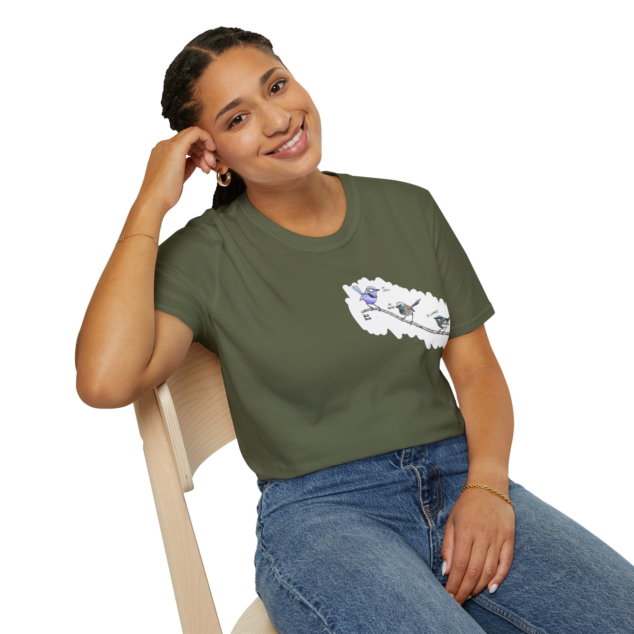 A trio of  Fairy-wrens (spendid, superb and lovely) - Small design - Unisex Softstyle T-Shirt Printify