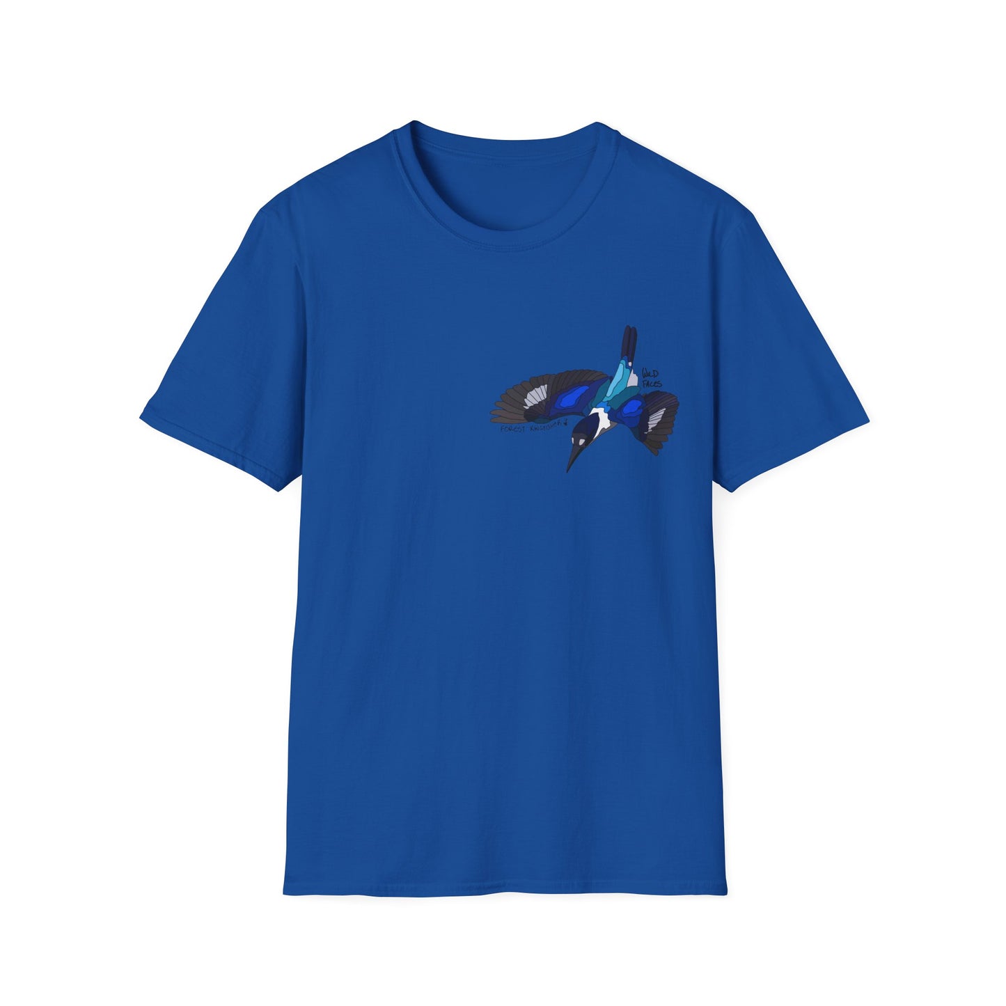 Forest Kingfisher (flying) - Small design - Unisex Softstyle T-Shirt