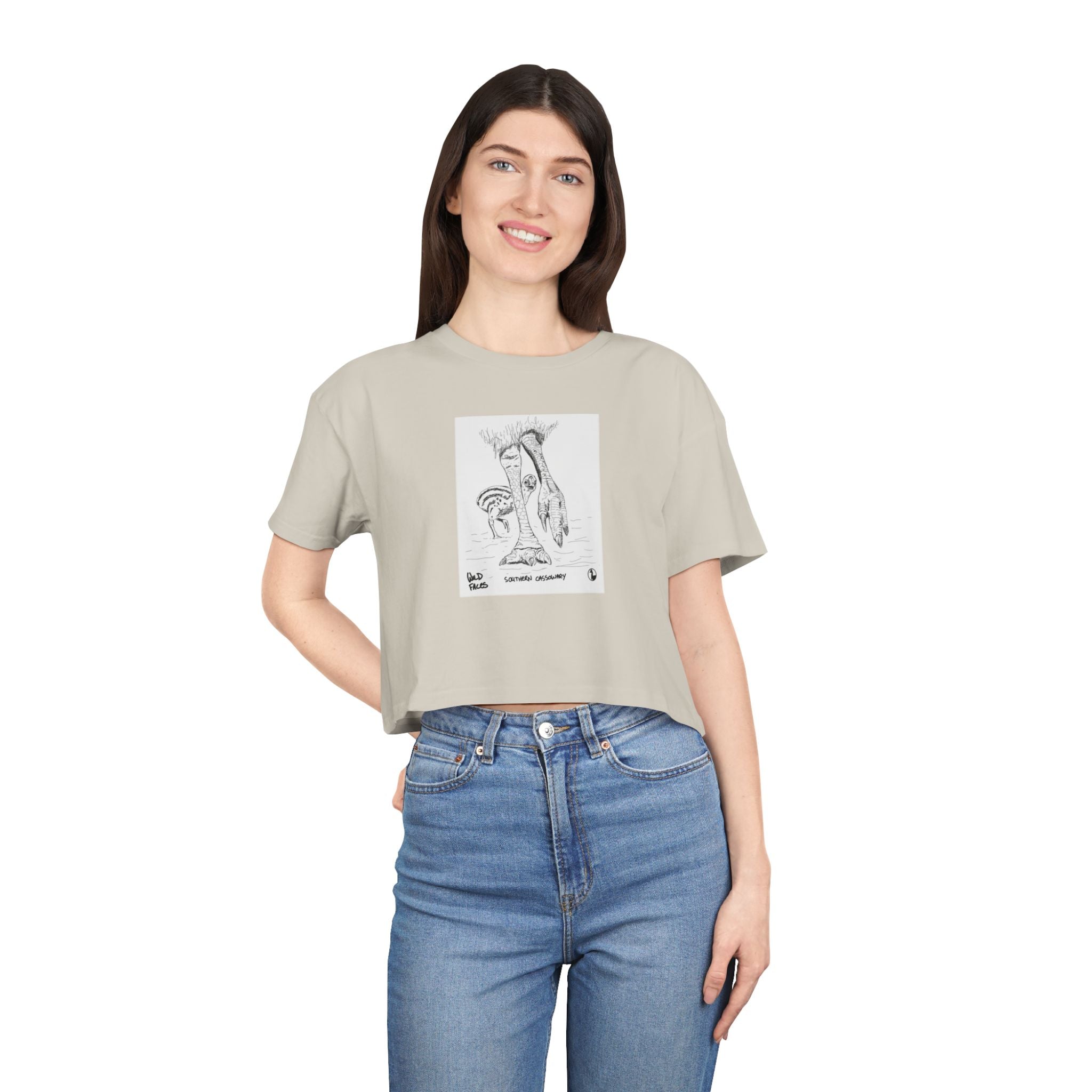 Southern Cassowary (with chick) - Women's Crop Tee