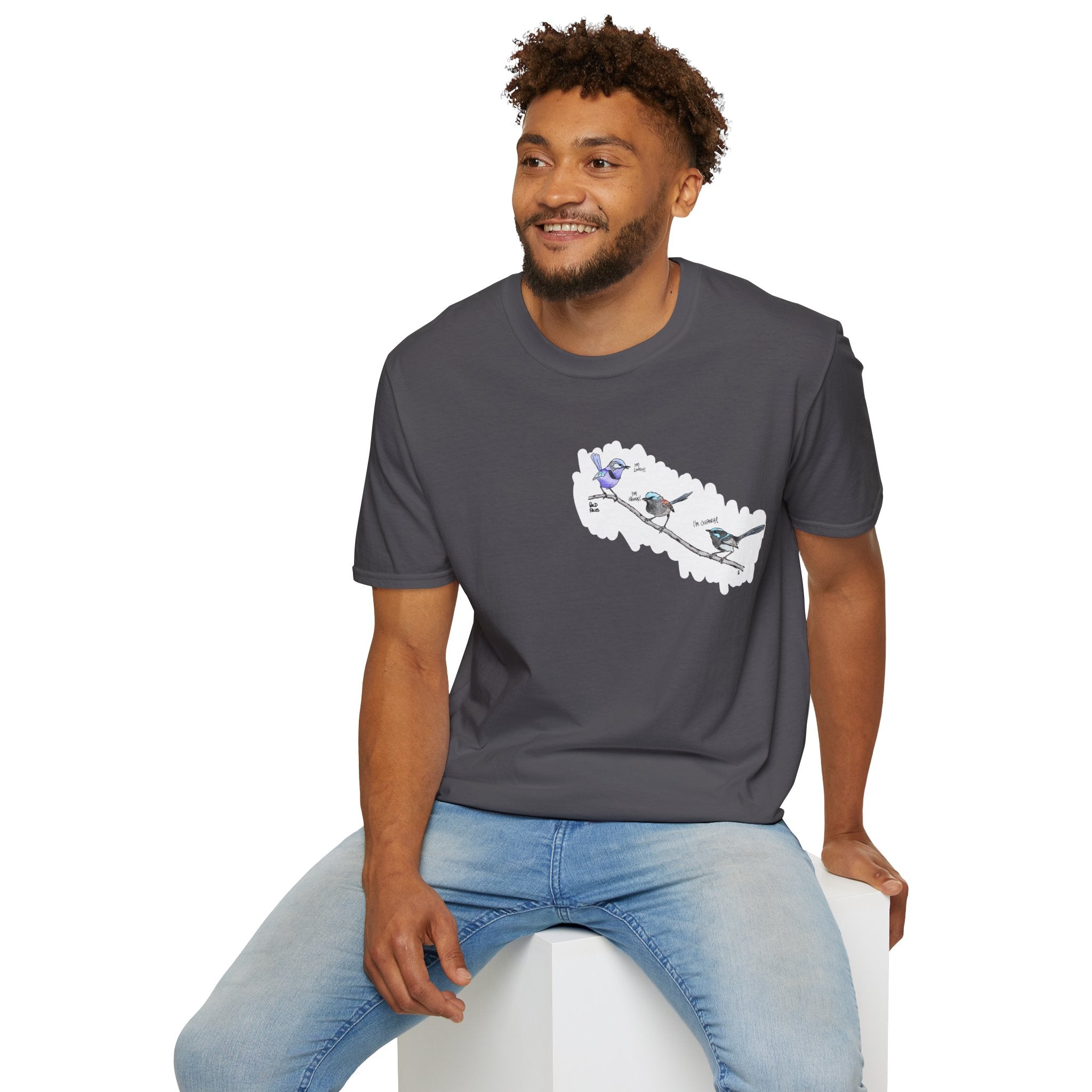 A trio of  Fairy-wrens (spendid, superb and lovely) - Small design - Unisex Softstyle T-Shirt Printify