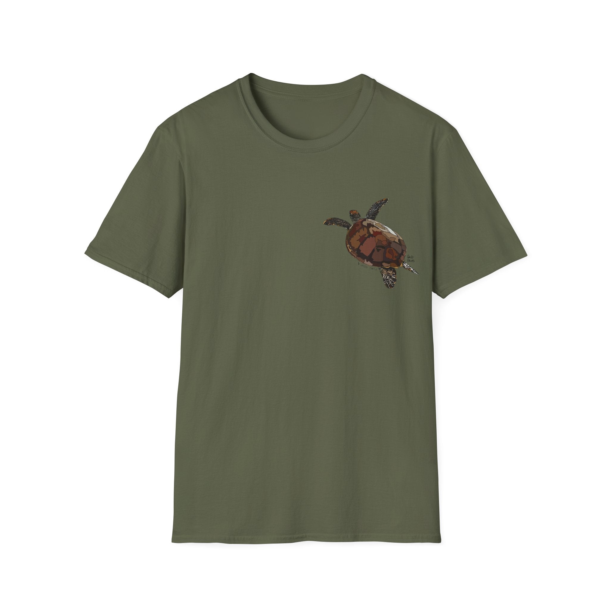 Green Turtle - Small design - Unisex Softstyle T-Shirt Printify