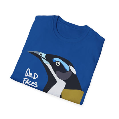 Blue-faced Honeyeater (white font)- Small design - Unisex Softstyle T-Shirt