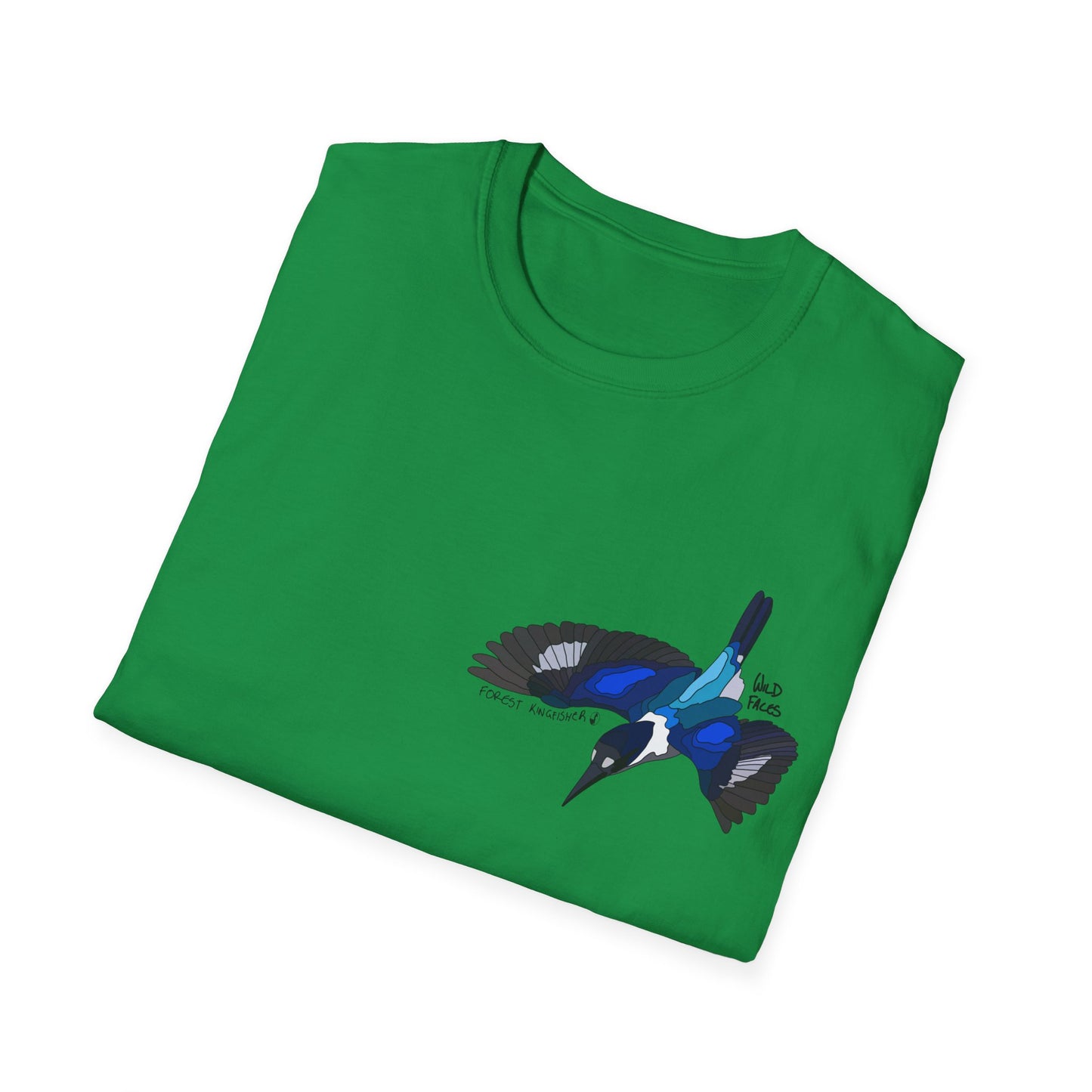 Forest Kingfisher (flying) - Small design - Unisex Softstyle T-Shirt