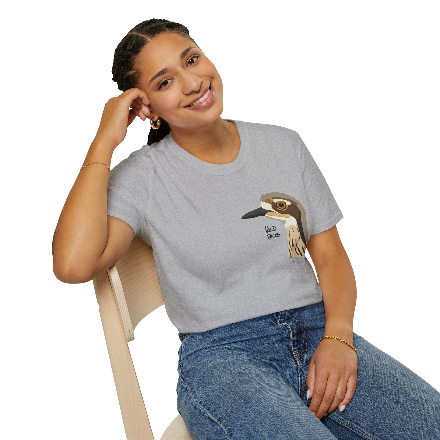 Bush Stone-curlew Head- Small design - Unisex Softstyle T-Shirt