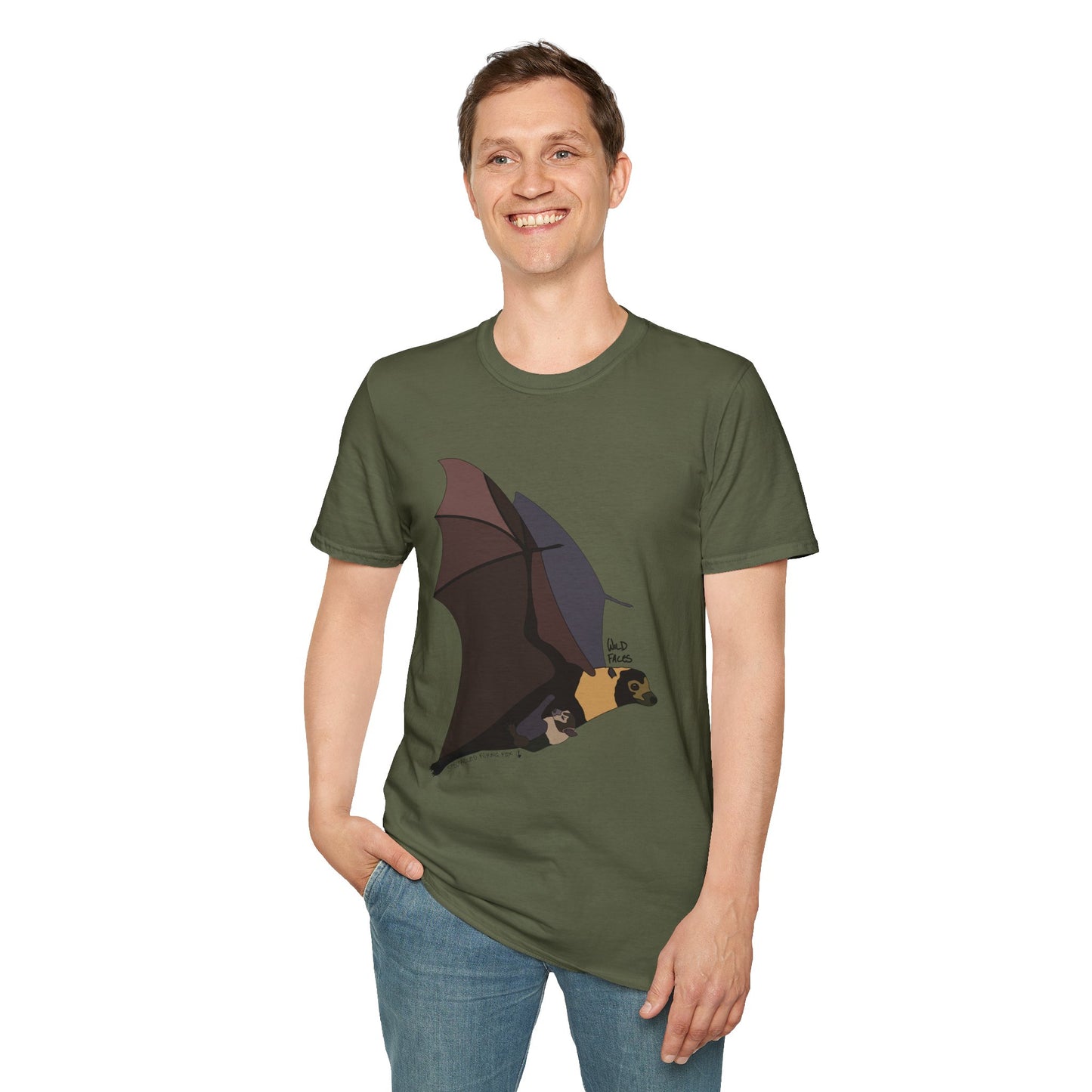 Spectacled Flying Fox (in flight) - Unisex Softstyle T-Shirt