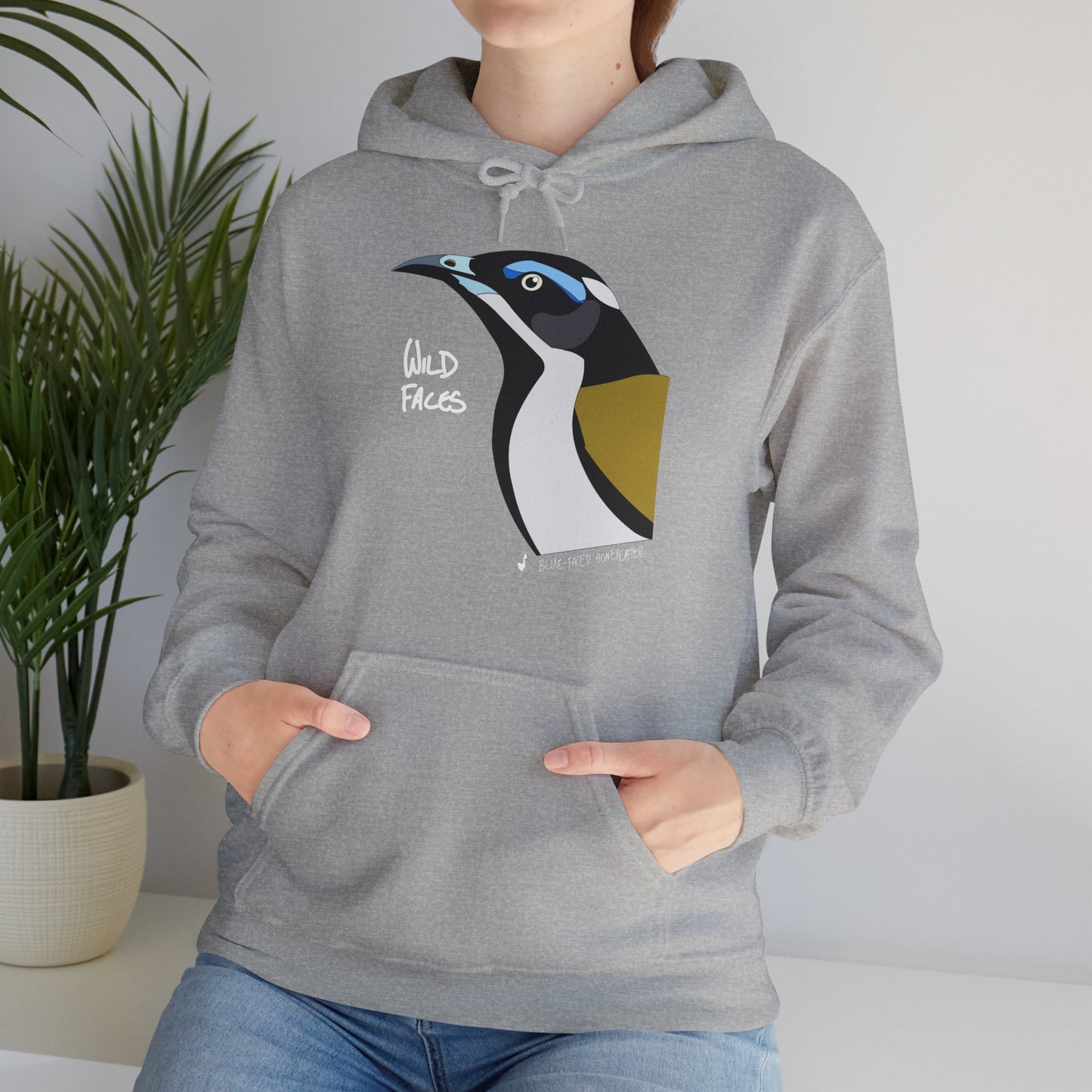 Blue-faced Honeyeater  (white font) | Unisex Heavy Blend™ Hooded Sweatshirt