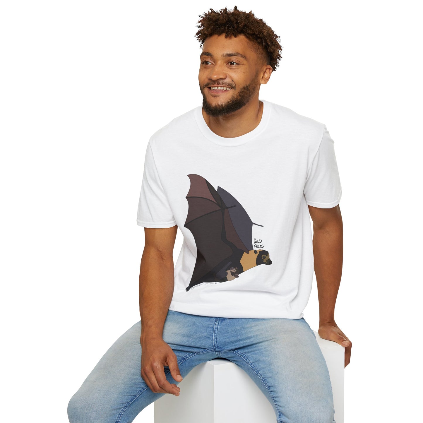 Spectacled Flying Fox (in flight) - Unisex Softstyle T-Shirt