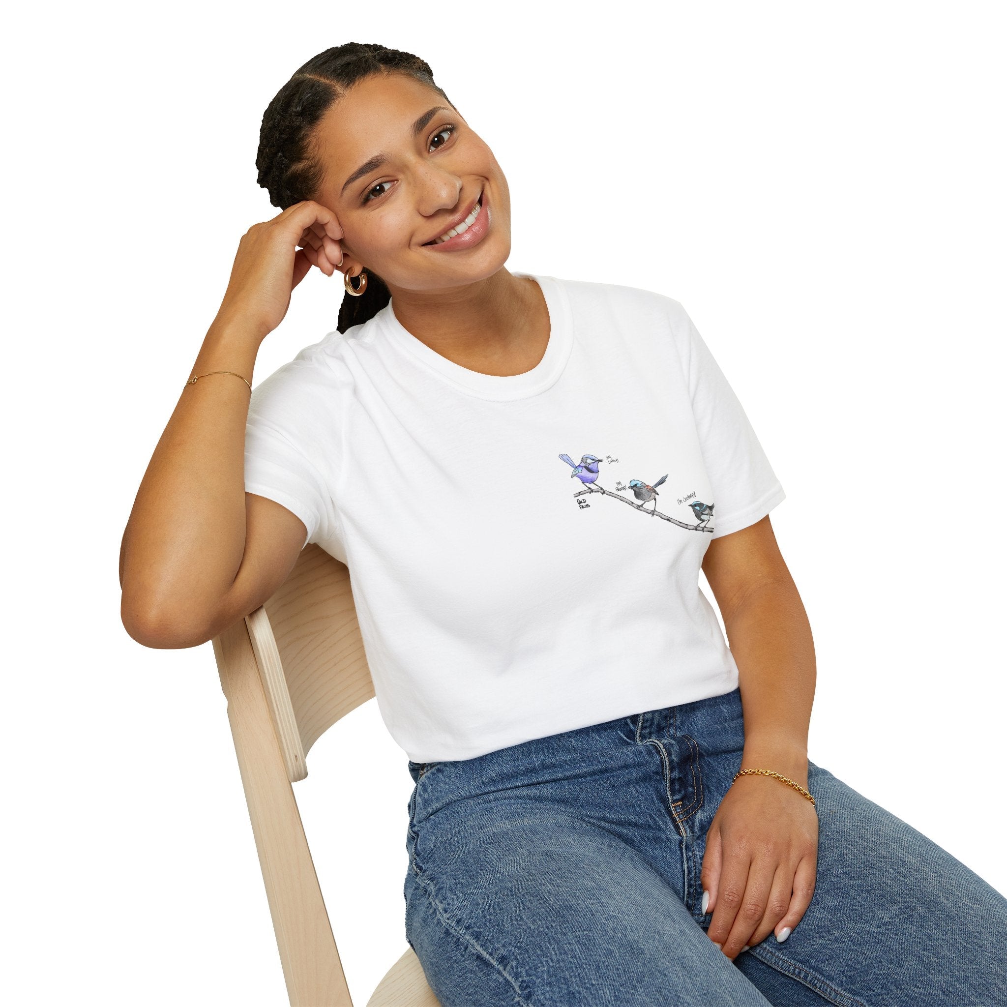 A trio of  Fairy-wrens (spendid, superb and lovely) - Small design - Unisex Softstyle T-Shirt Printify