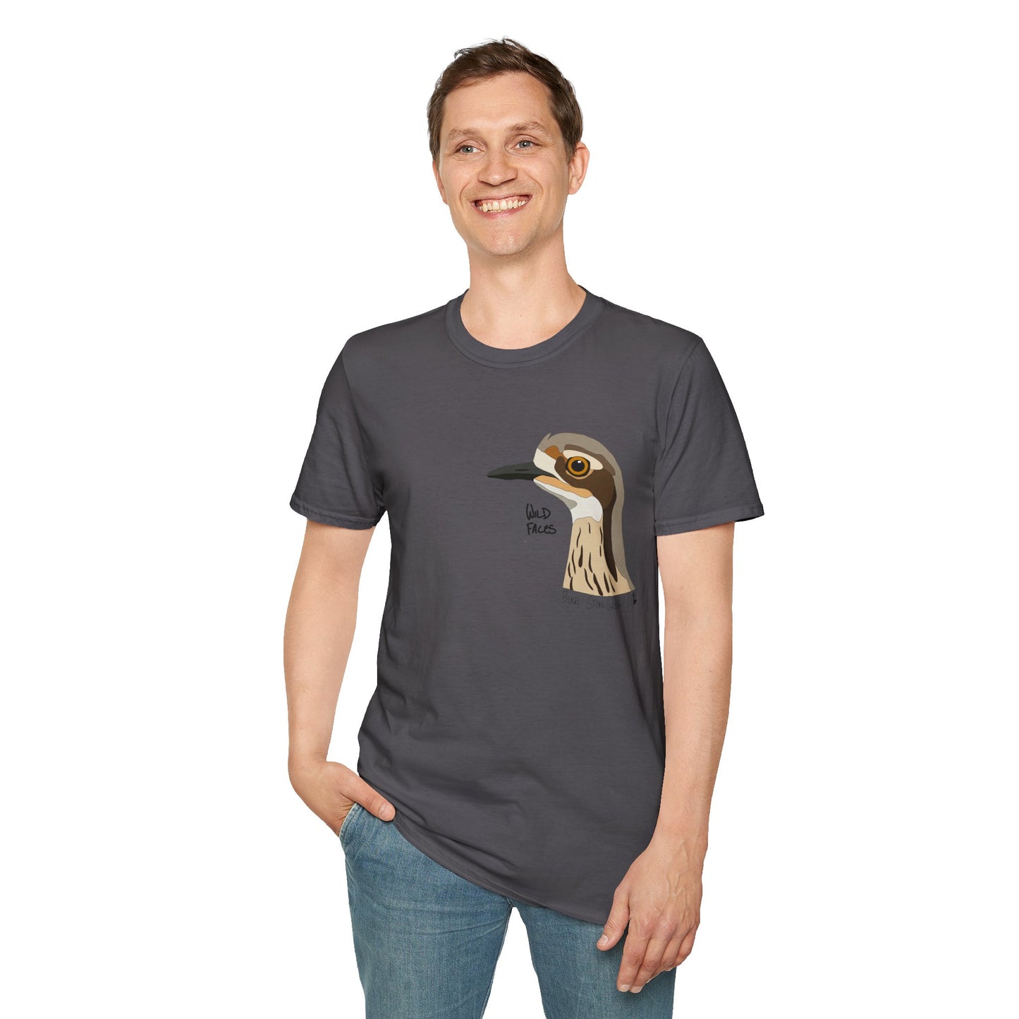 Bush Stone-curlew Head- Small design - Unisex Softstyle T-Shirt