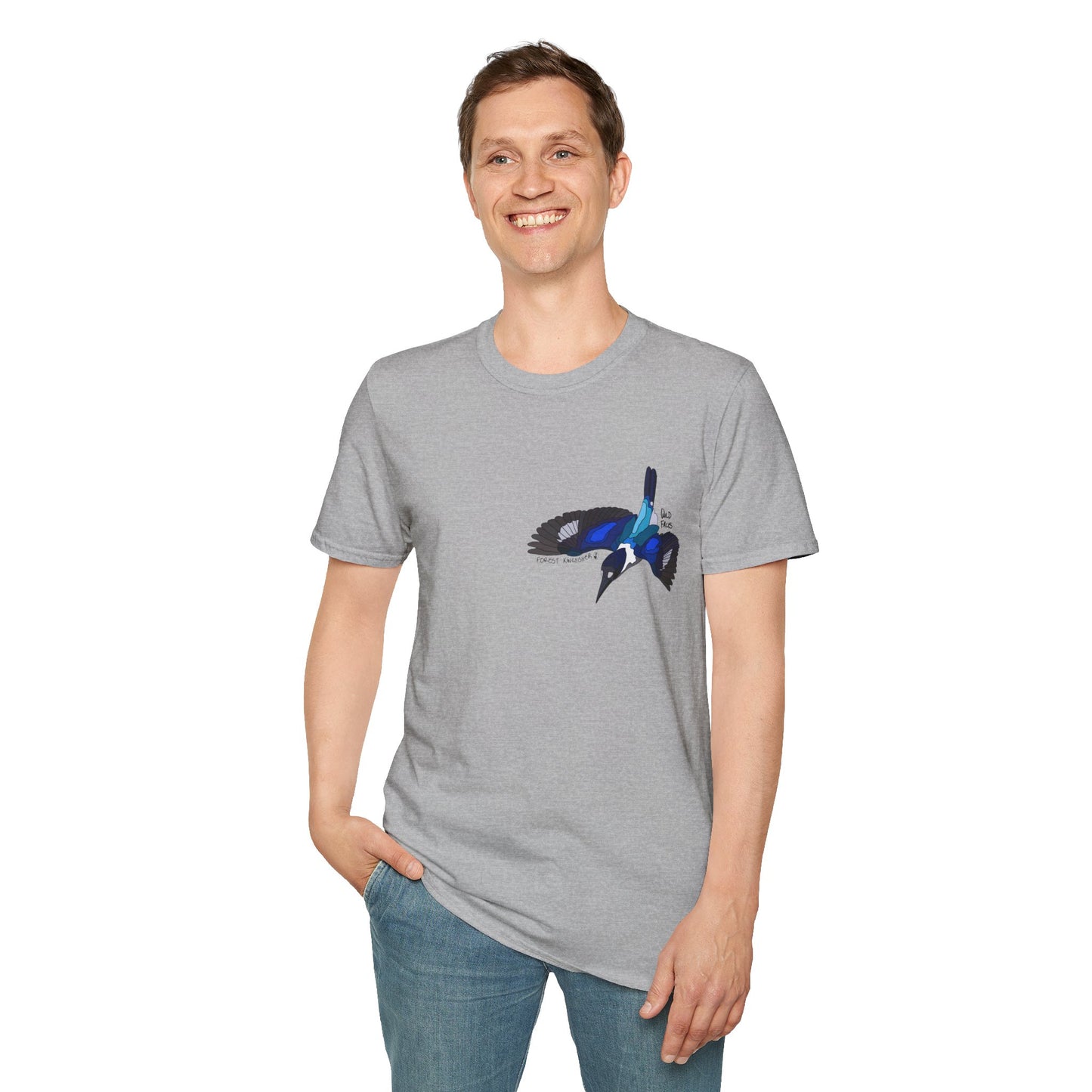 Forest Kingfisher (flying) - Small design - Unisex Softstyle T-Shirt