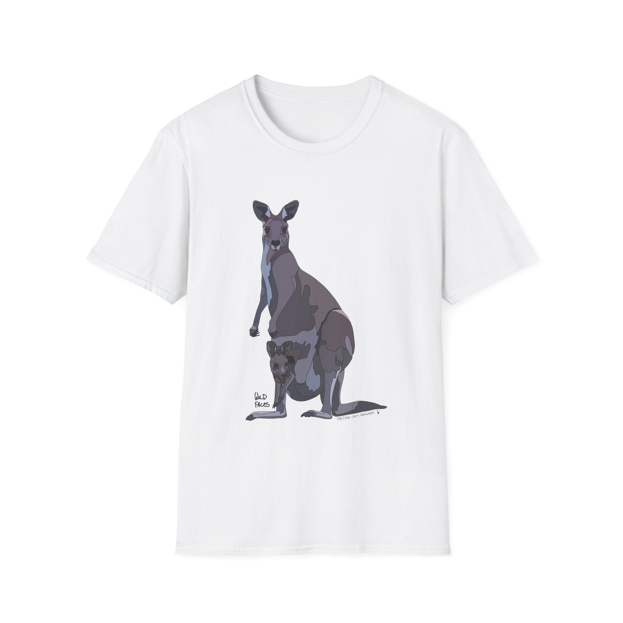 Eastern Grey Kangaroo (with joey) - Unisex Softstyle T-Shirt