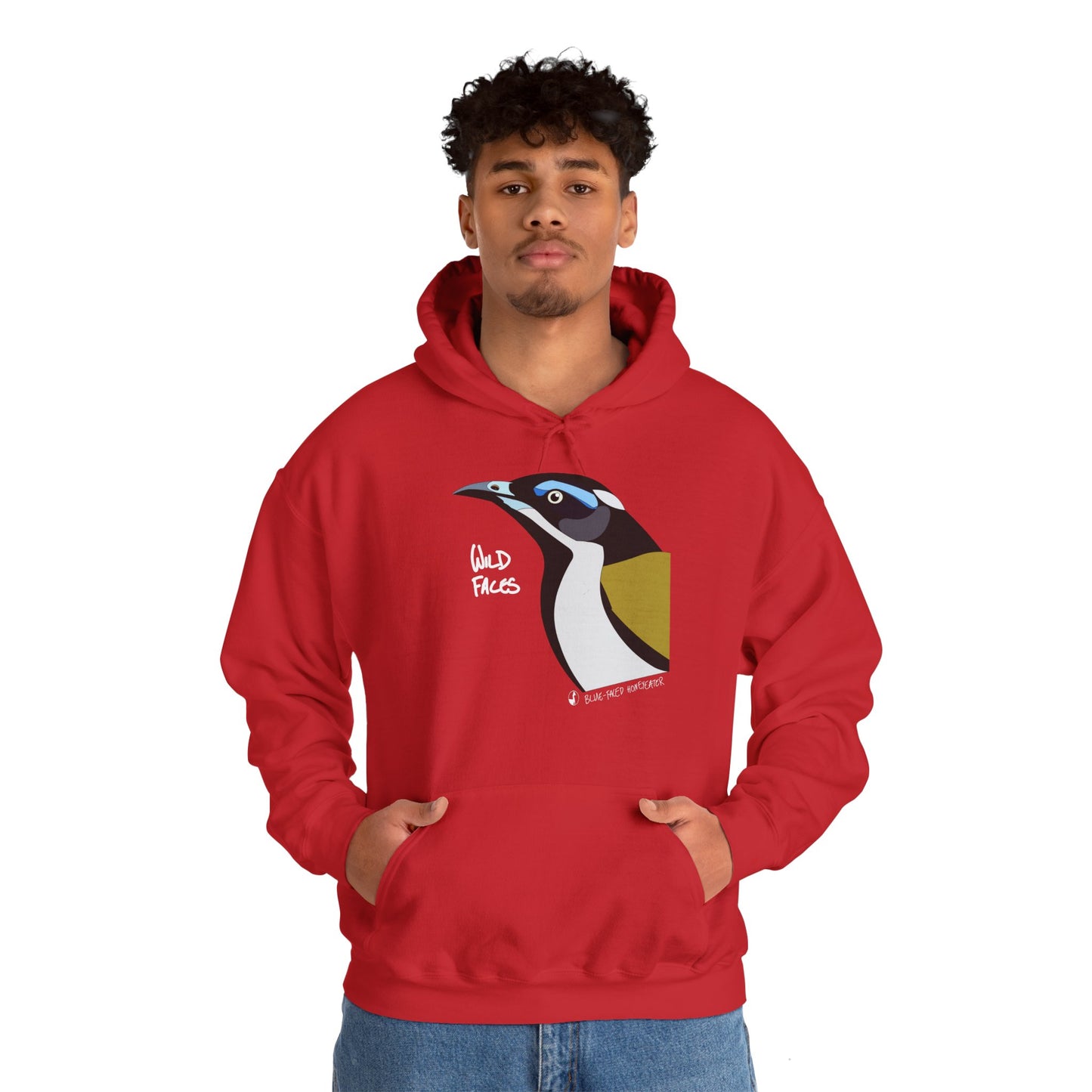 Blue-faced Honeyeater  (white font) | Unisex Heavy Blend™ Hooded Sweatshirt