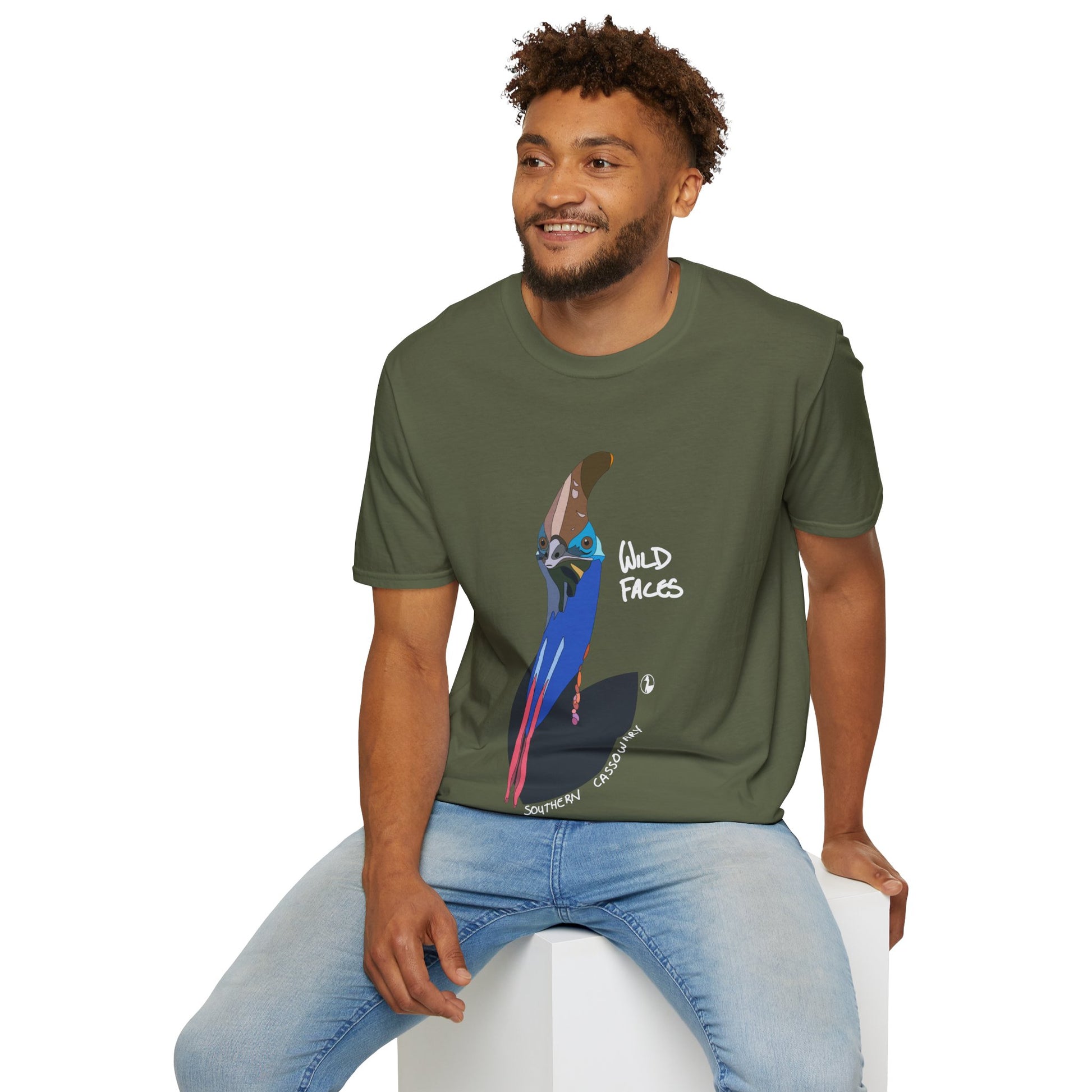 Southern Cassowary (white font) - Unisex Softstyle T-Shirt Printify