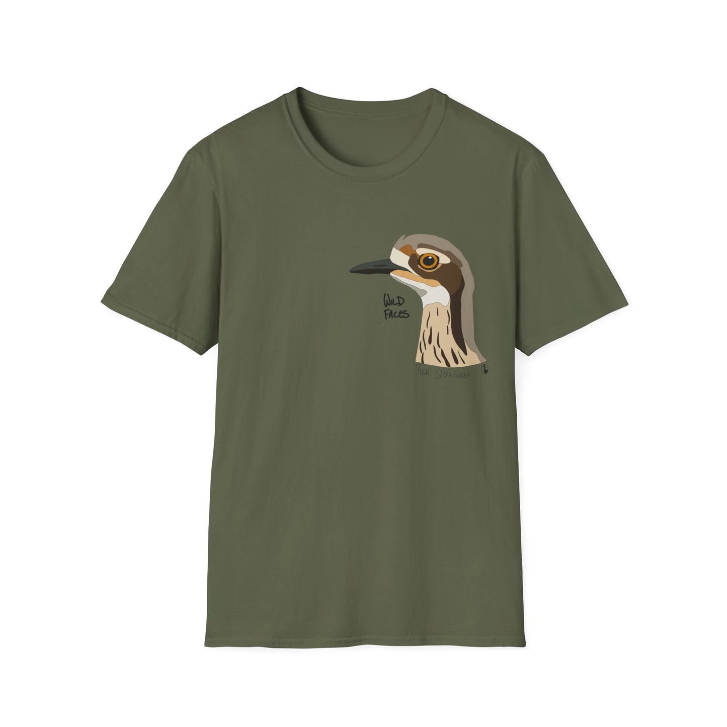 Bush Stone-curlew Head- Small design - Unisex Softstyle T-Shirt