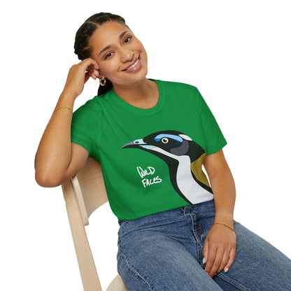 Blue-faced Honeyeater (white font)- Small design - Unisex Softstyle T-Shirt