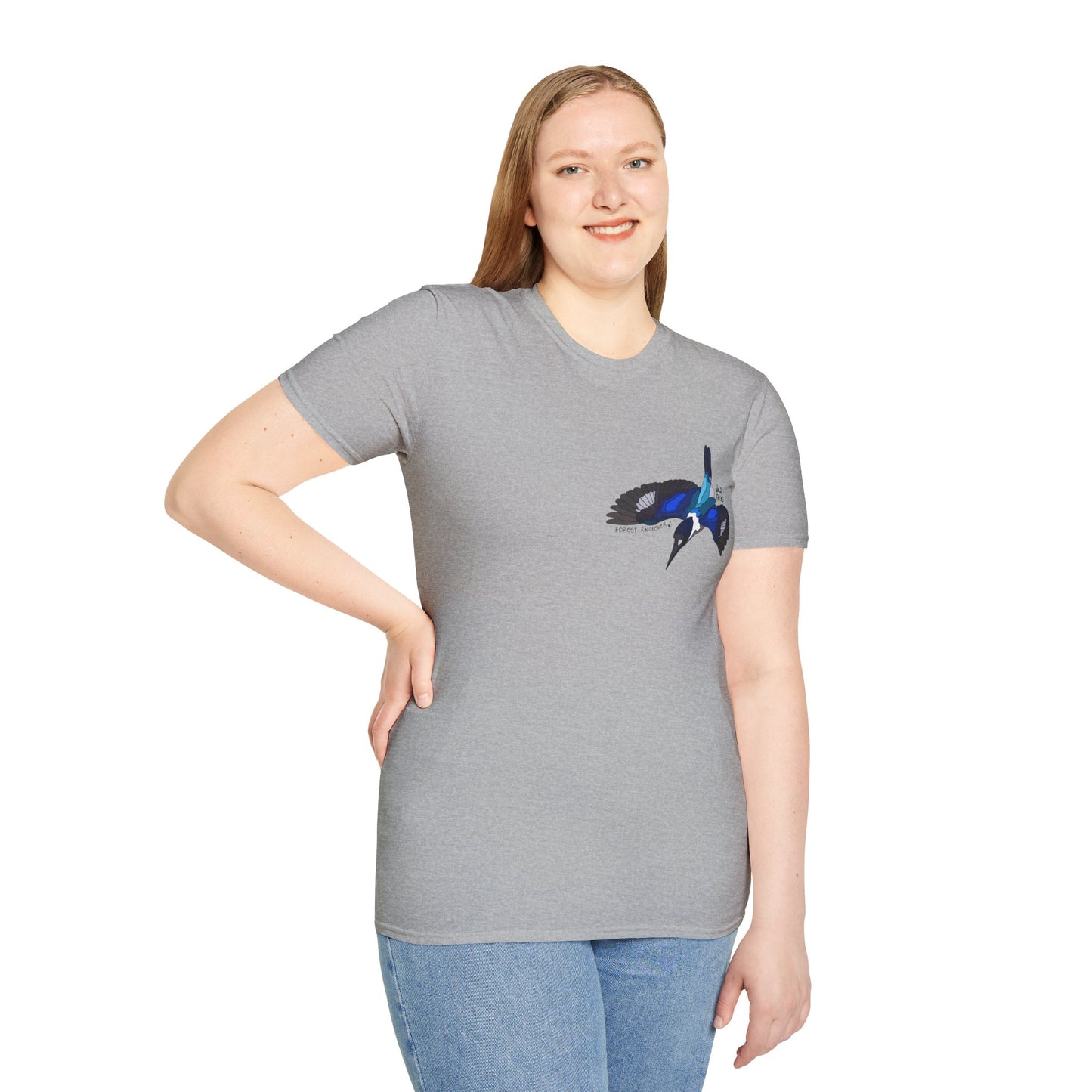 Forest Kingfisher (flying) - Small design - Unisex Softstyle T-Shirt