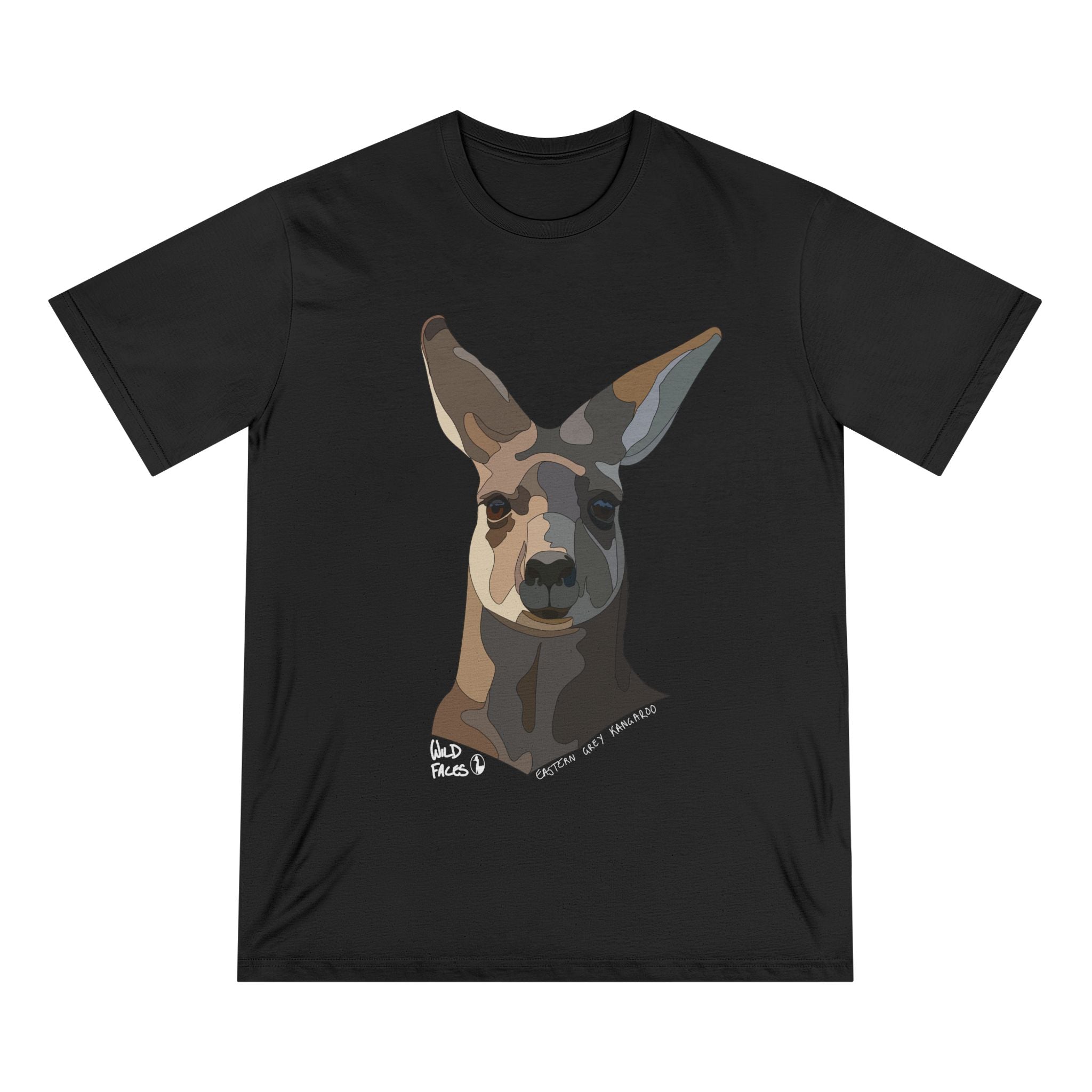 Eastern Grey Kangaroo (white font) | Organic Staple T-shirt Printify