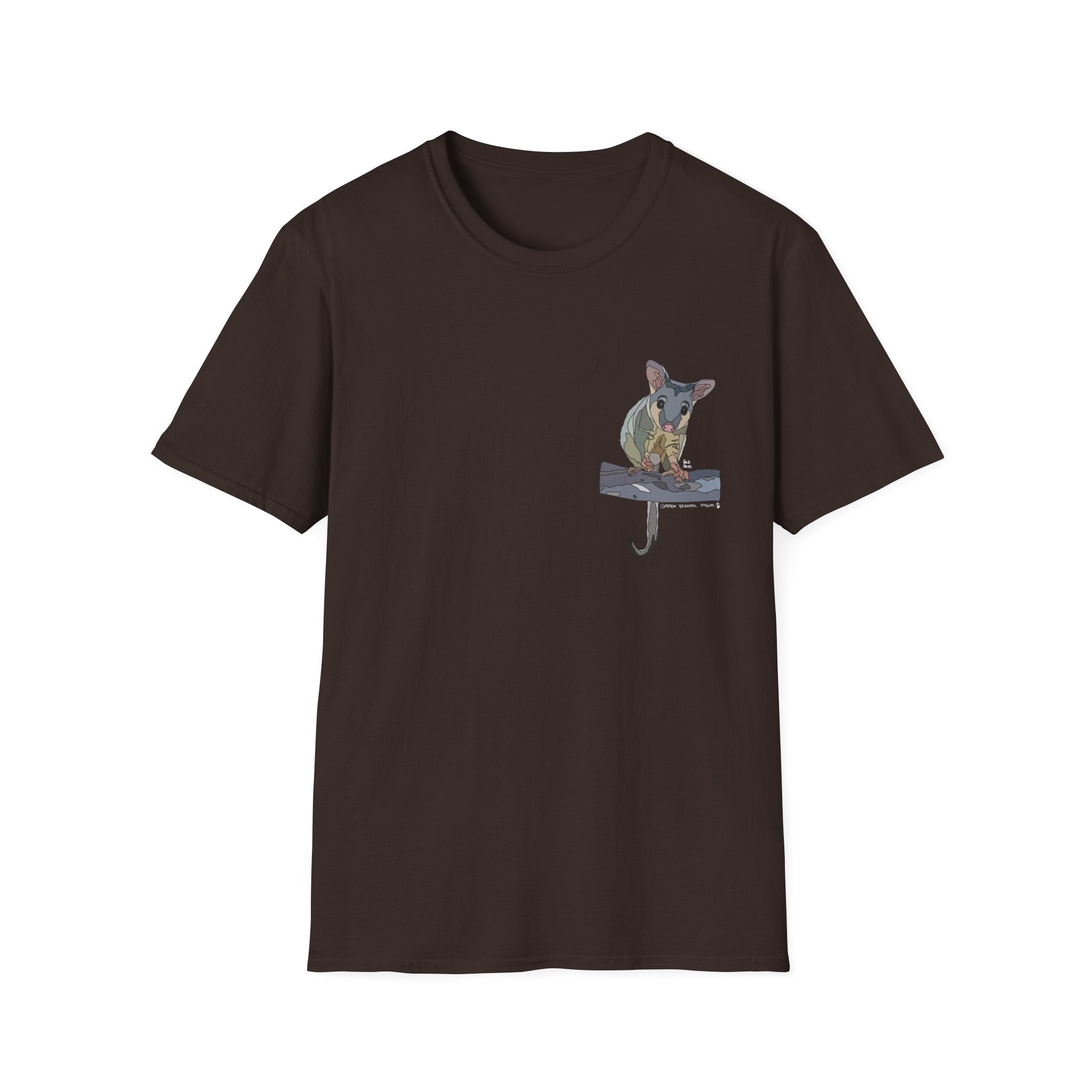 Common Brushtail Possum (white writing) - Small design - Unisex Softstyle T-Shirt