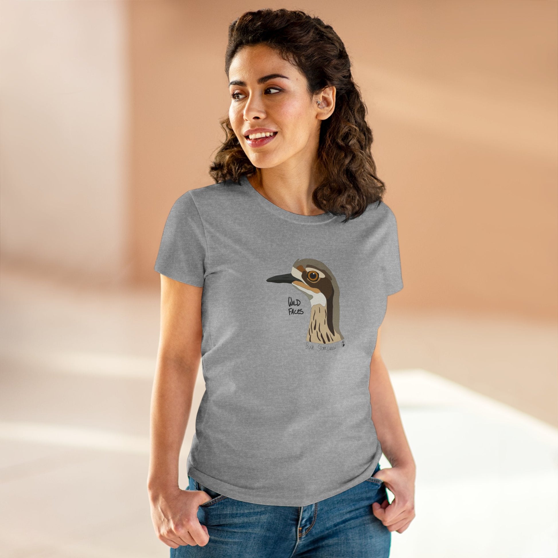 Bush-stone Curlew Head - Women's Midweight Cotton Tee Printify
