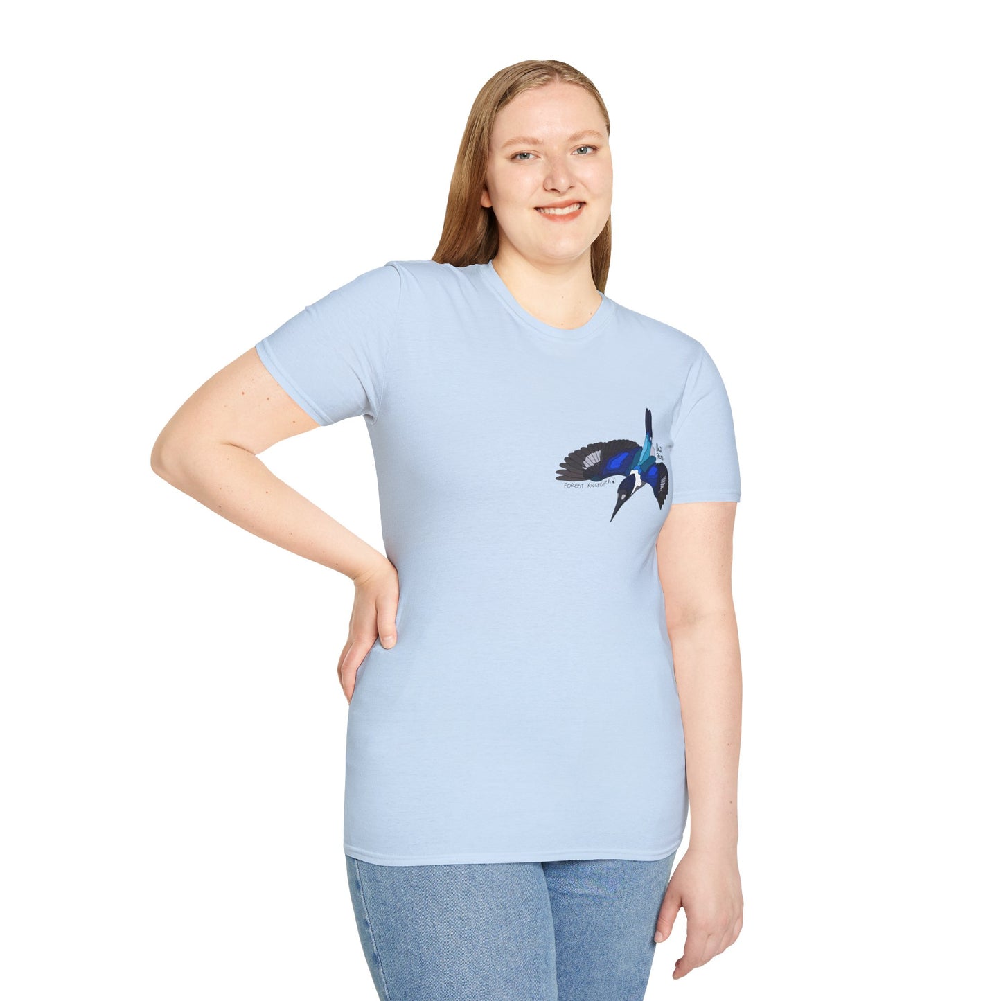 Forest Kingfisher (flying) - Small design - Unisex Softstyle T-Shirt