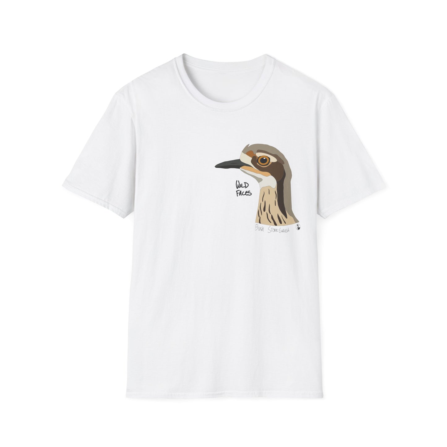 Bush Stone-curlew Head- Small design - Unisex Softstyle T-Shirt