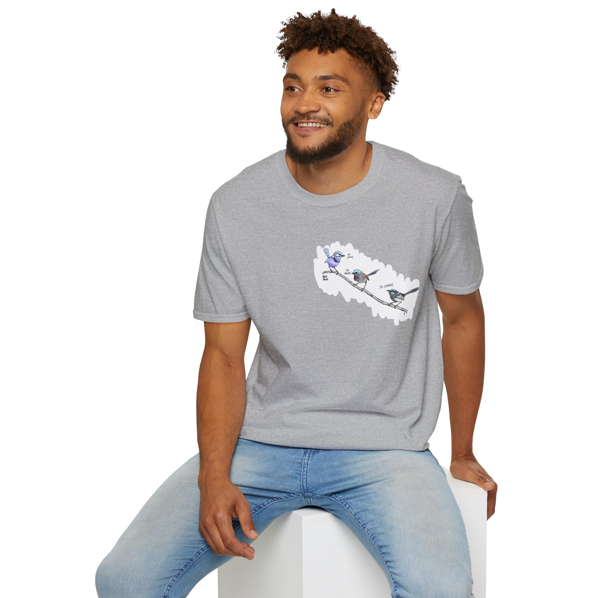 A trio of  Fairy-wrens (spendid, superb and lovely) - Small design - Unisex Softstyle T-Shirt Printify