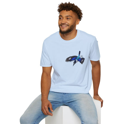 Forest Kingfisher (flying) - Small design - Unisex Softstyle T-Shirt