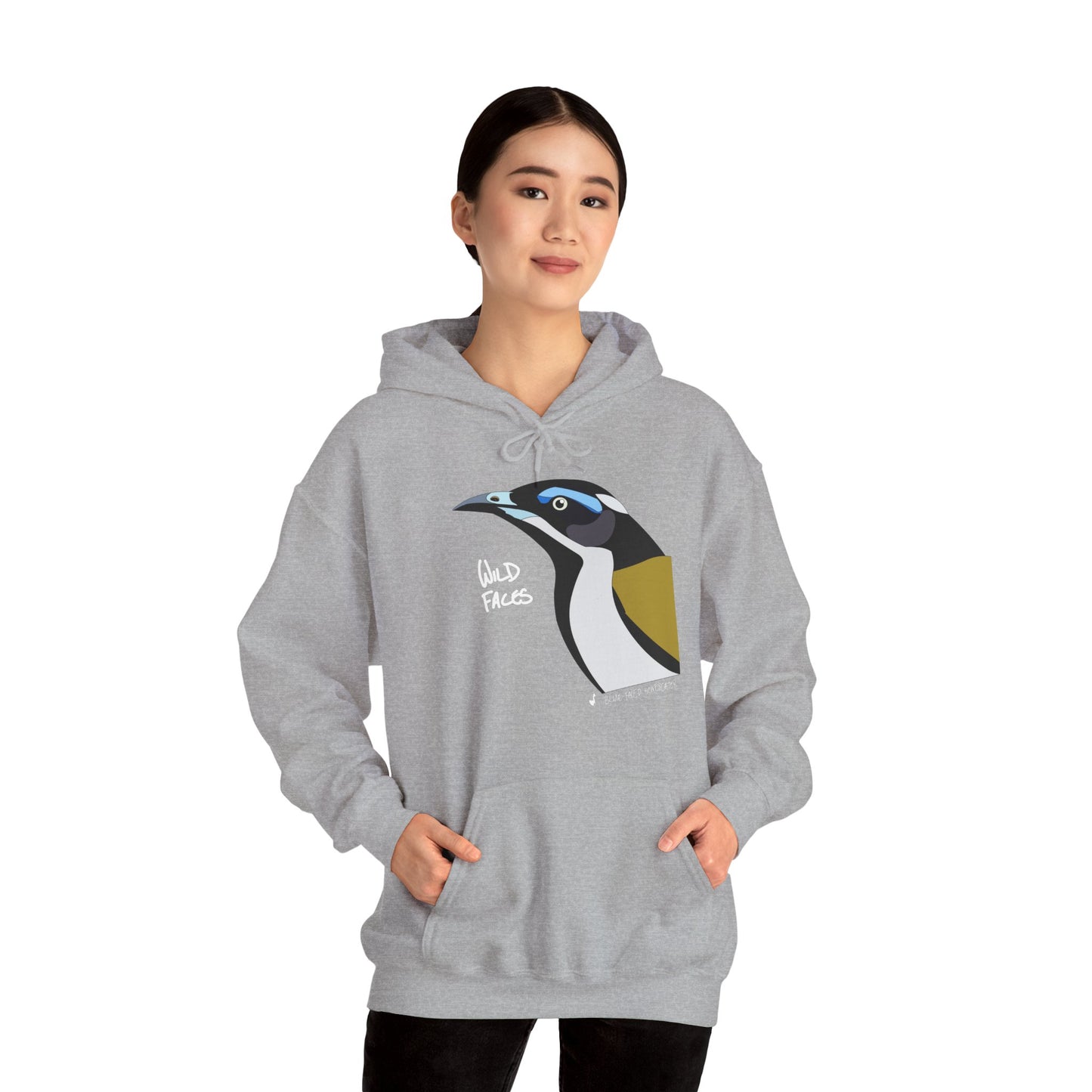 Blue-faced Honeyeater  (white font) | Unisex Heavy Blend™ Hooded Sweatshirt