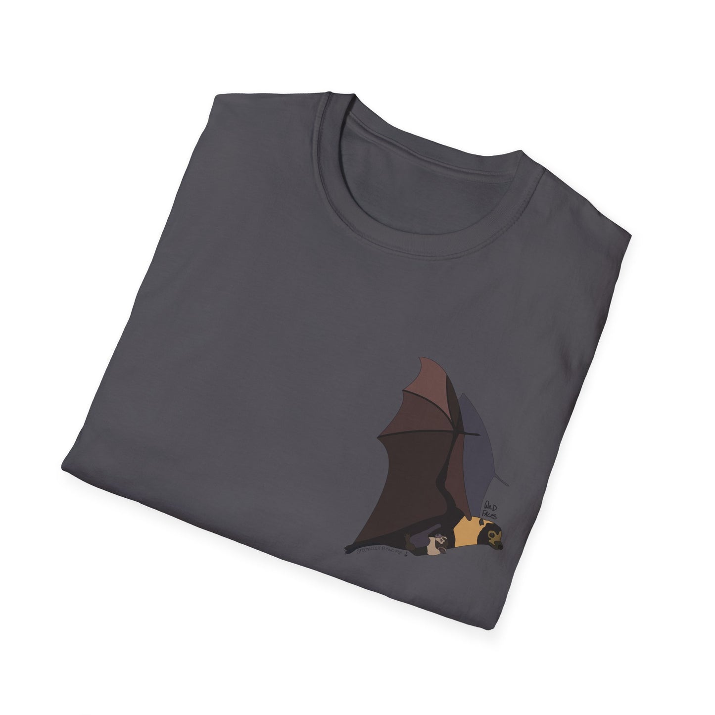 Spectacled Flying Fox (in flight) - Small design - Unisex Softstyle T-Shirt