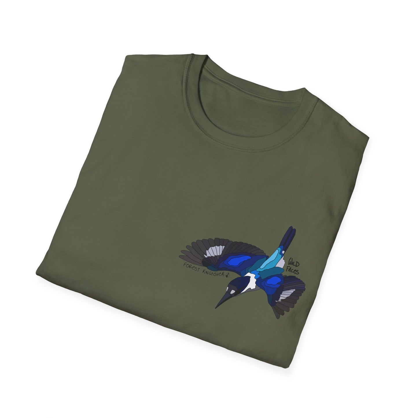 Forest Kingfisher (flying) - Small design - Unisex Softstyle T-Shirt