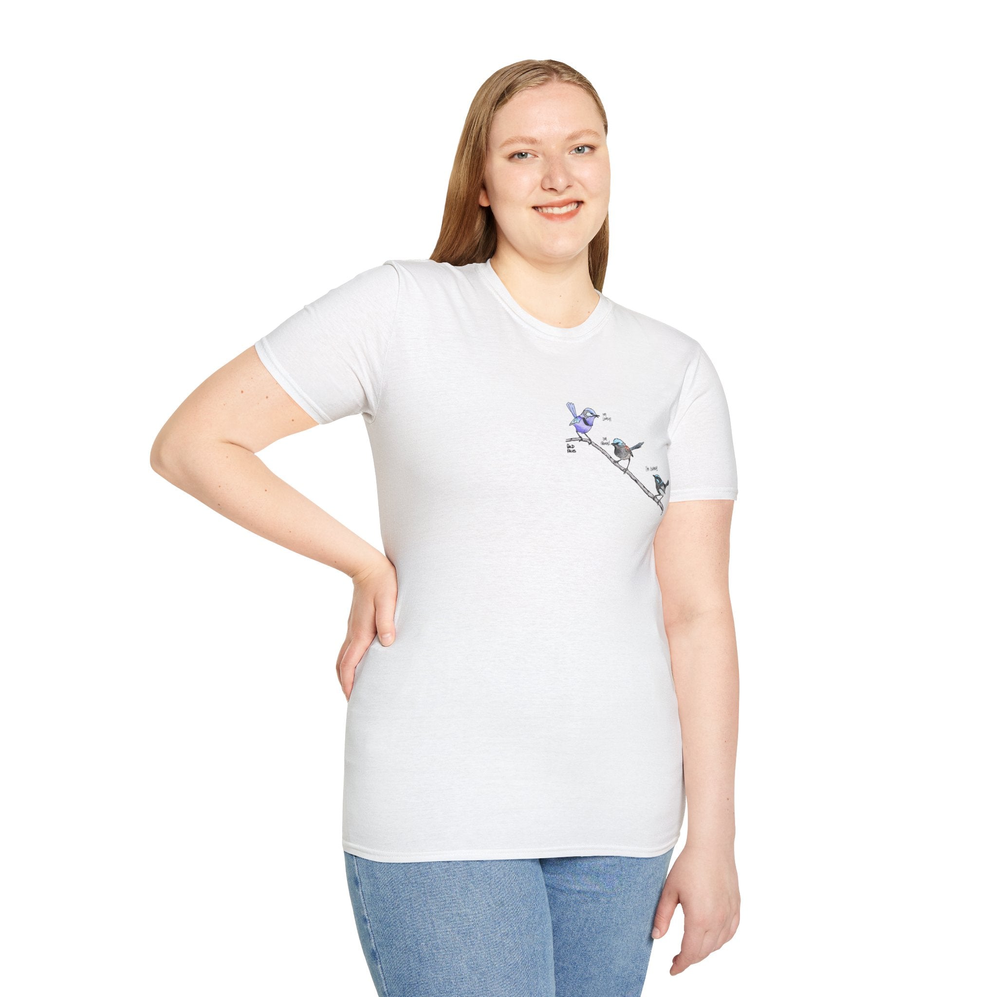 A trio of  Fairy-wrens (spendid, superb and lovely) - Small design - Unisex Softstyle T-Shirt Printify