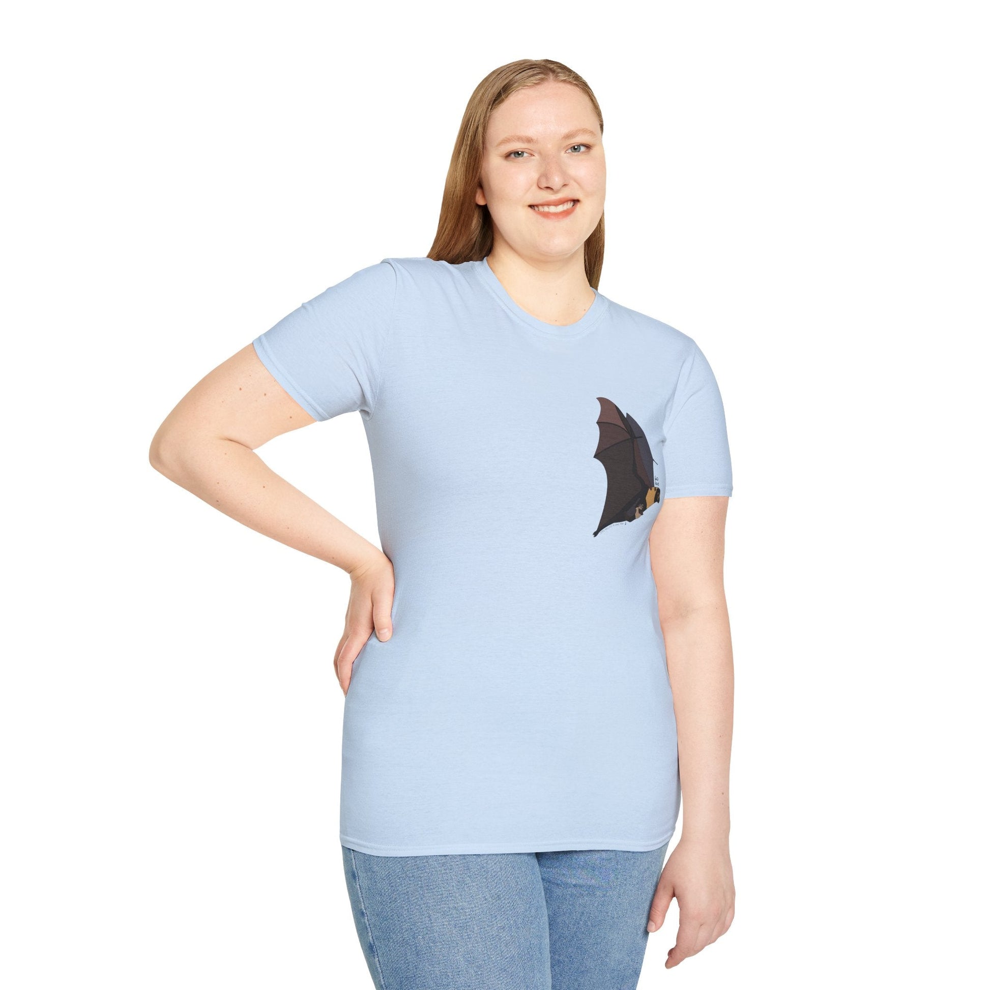 Spectacled Flying Fox (in flight) - Small design - Unisex Softstyle T-Shirt Printify