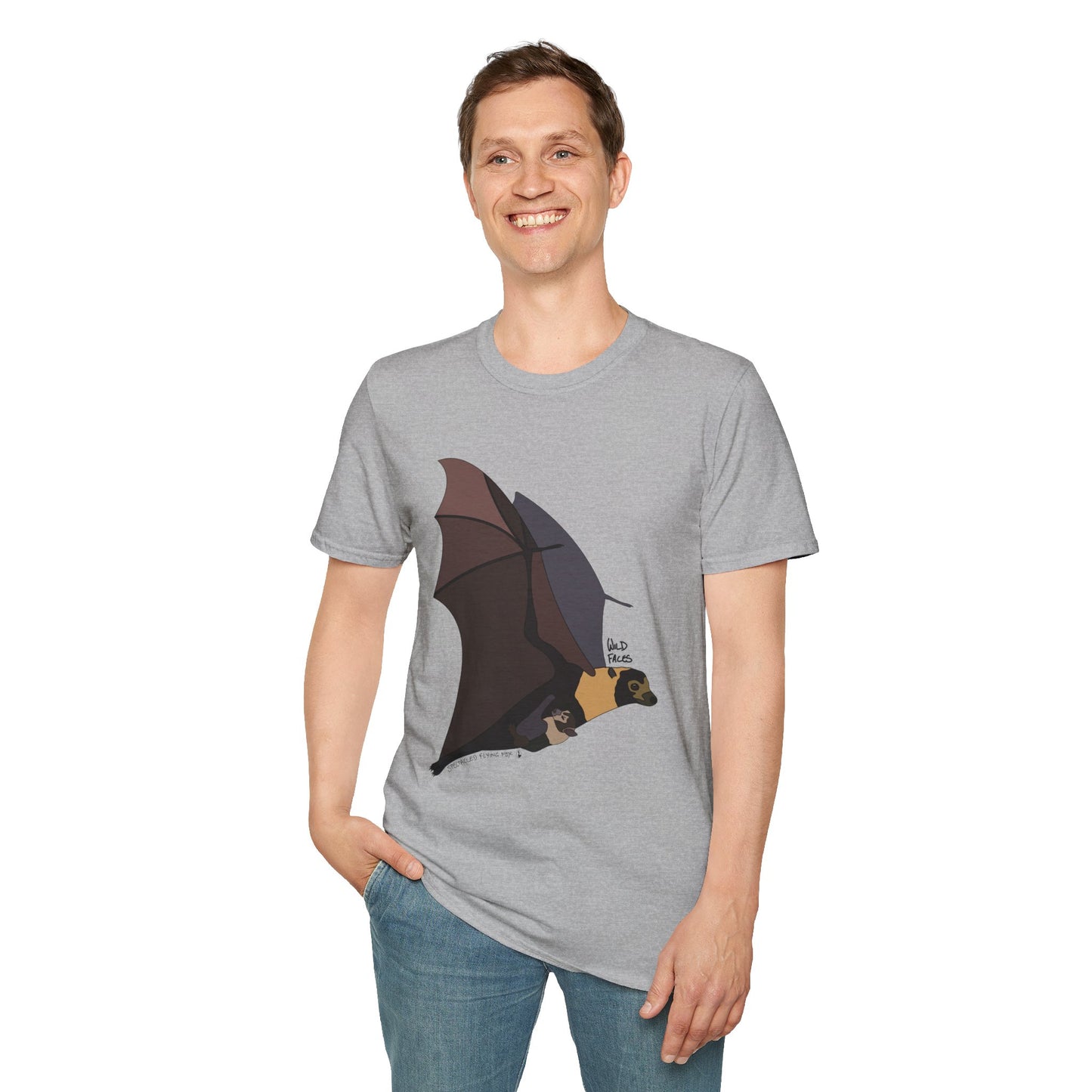 Spectacled Flying Fox (in flight) - Unisex Softstyle T-Shirt