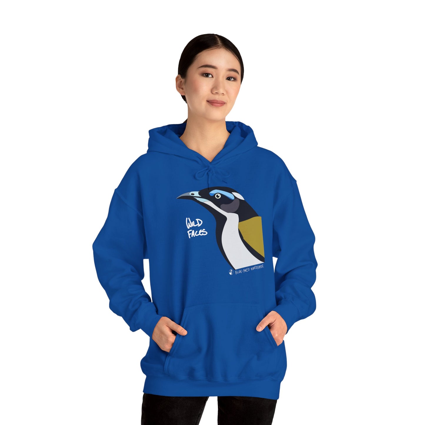 Blue-faced Honeyeater  (white font) | Unisex Heavy Blend™ Hooded Sweatshirt