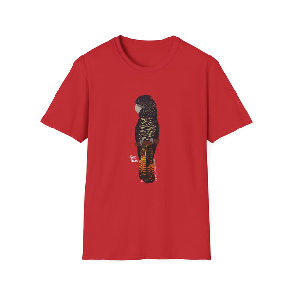 Red-tailed Black Cockatoo (white writing) - Unisex Softstyle T-Shirt