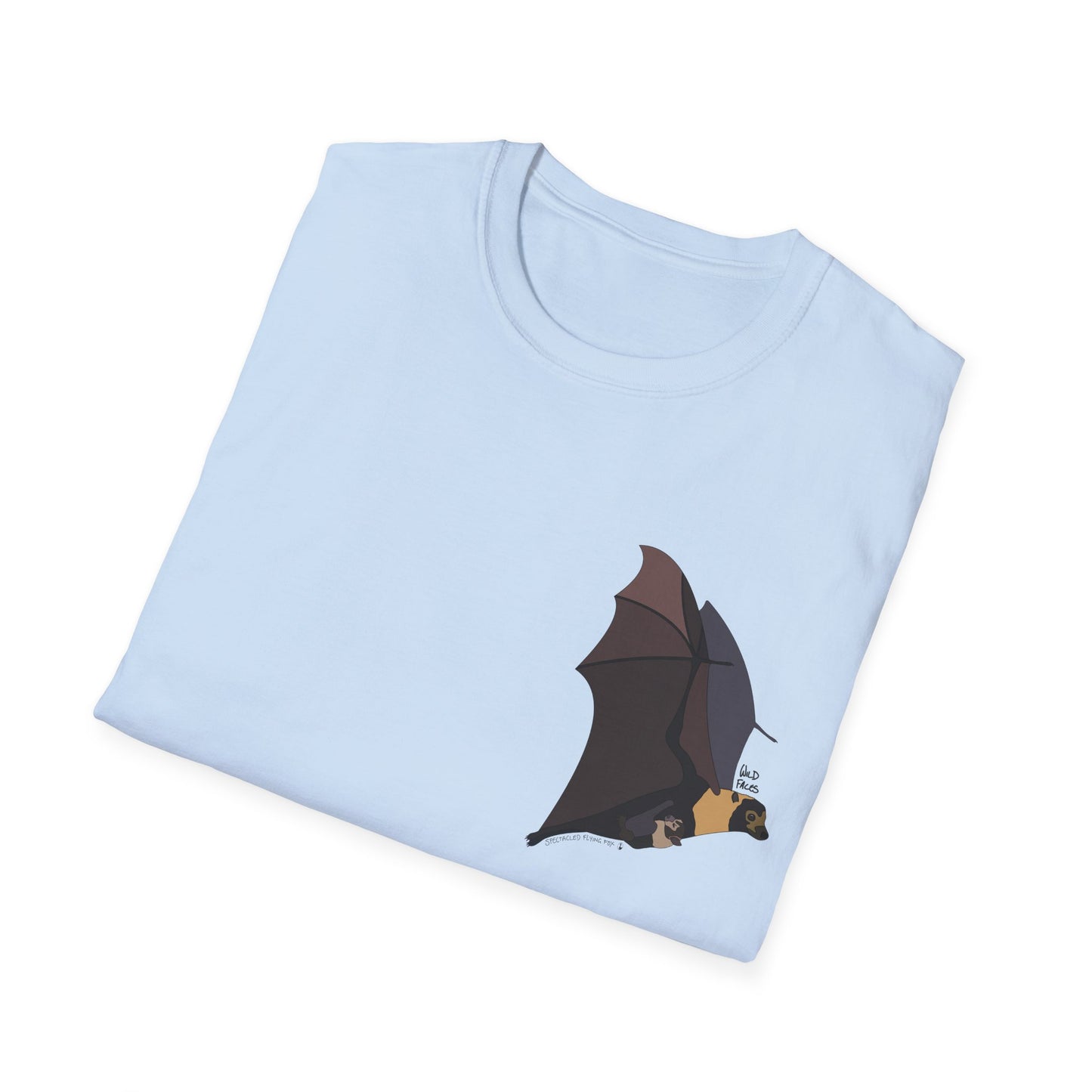 Spectacled Flying Fox (in flight) - Small design - Unisex Softstyle T-Shirt